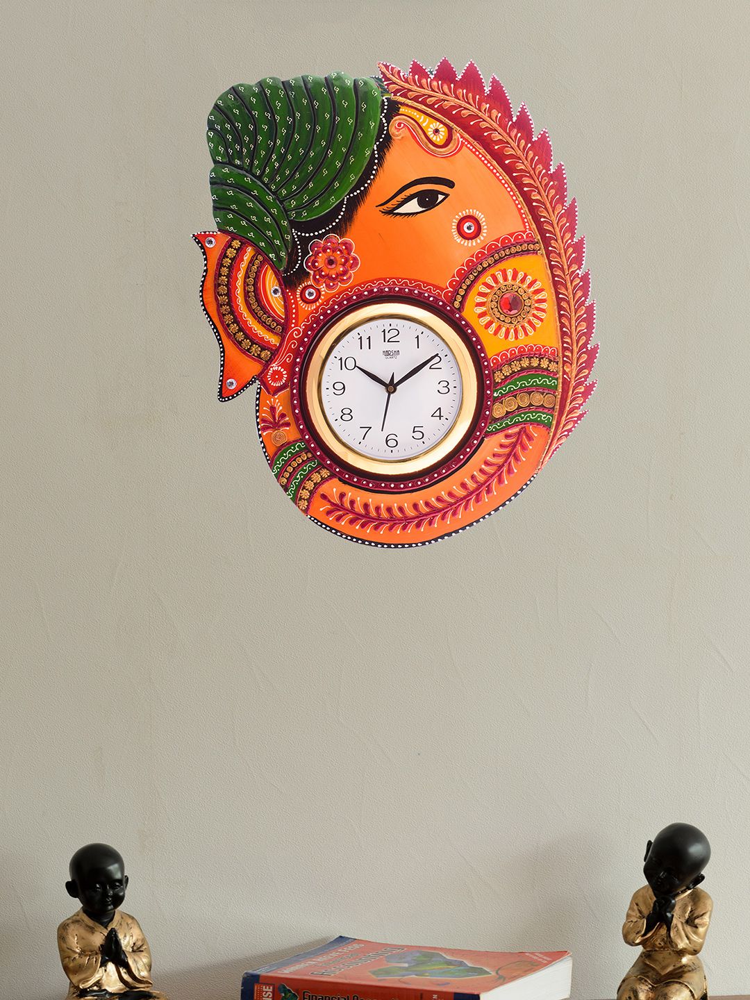 eCraftIndia White Dial Handcrafted  45.72 cm x  31.75 cm Analogue Wall Clock Price in India