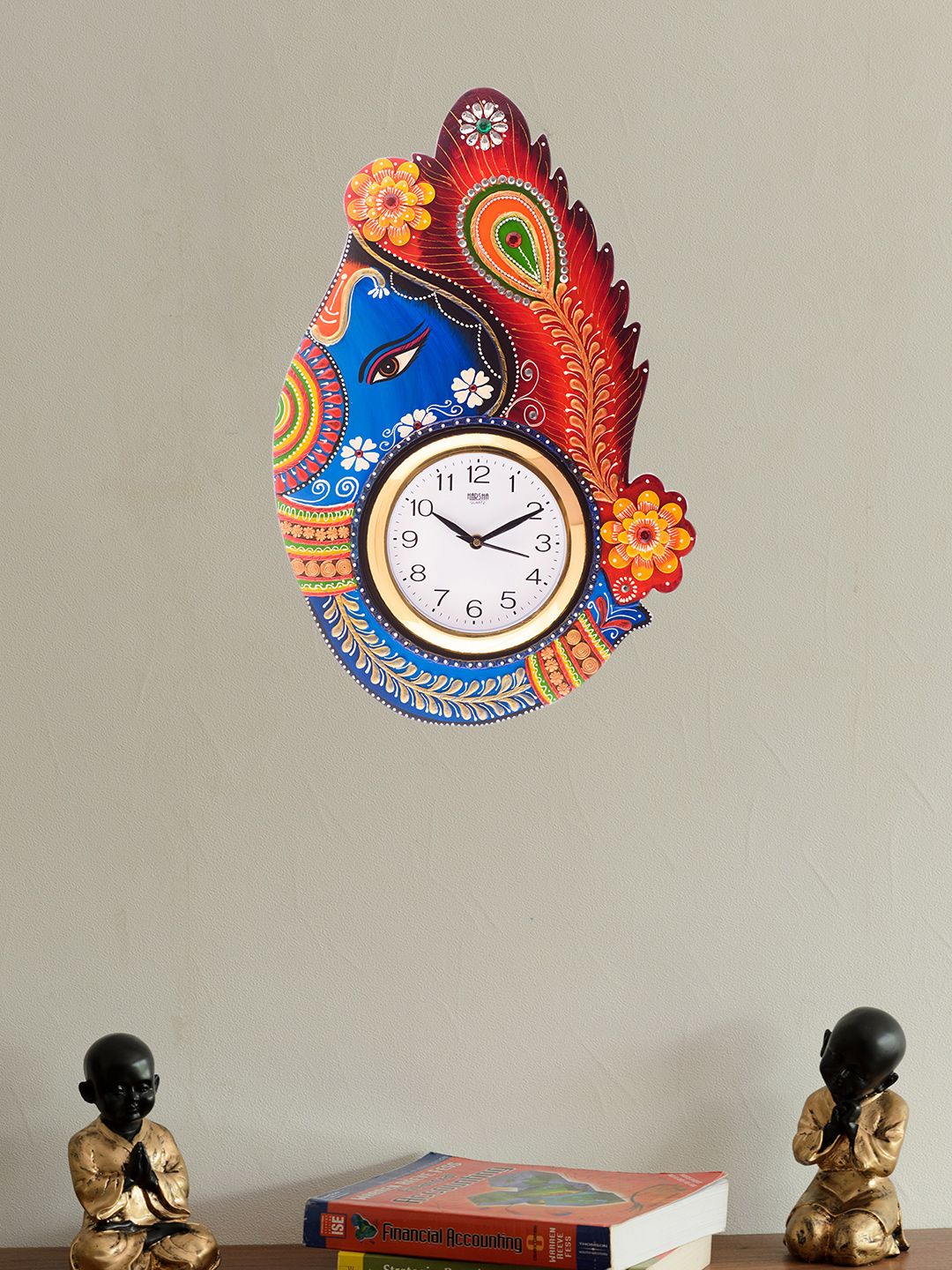 eCraftIndia White Dial Handcrafted  53.34 cm x  33.02 cm Analogue Wall Clock Price in India