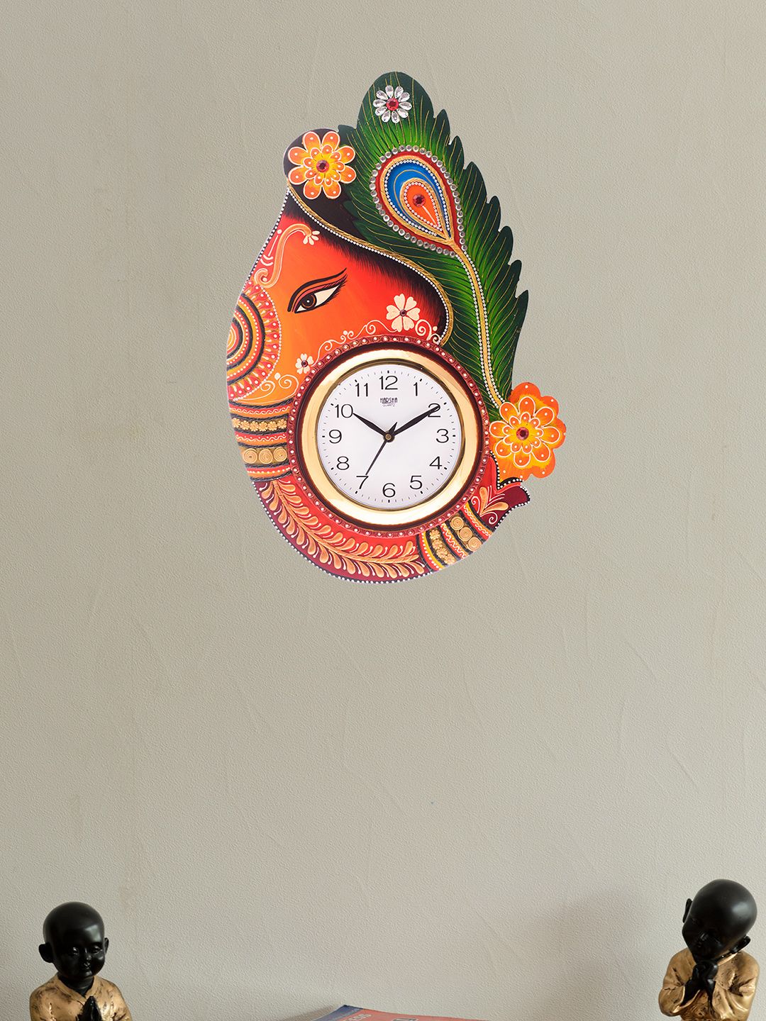 eCraftIndia White Dial Handcrafted 53.3 cm x 33.02 cm Analogue Wall Clock Price in India