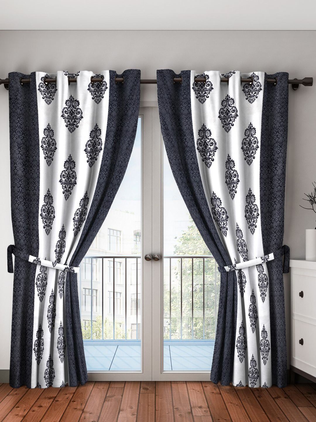 Home Sizzler Set Of 2 Black & White Ethnic Motifs Long Door Curtain Price in India