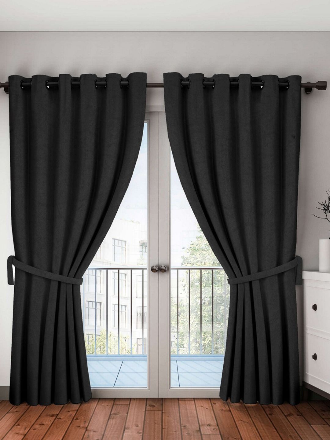Home Sizzler Black Set of 2 Black Out Long Door Curtains Price in India