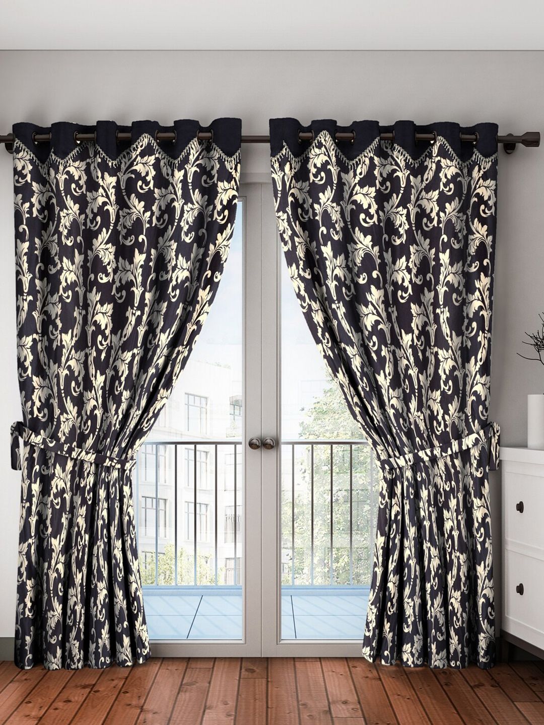 Home Sizzler Black & Beige Set of 2 Ethnic Motifs Long Door Curtain Price in India