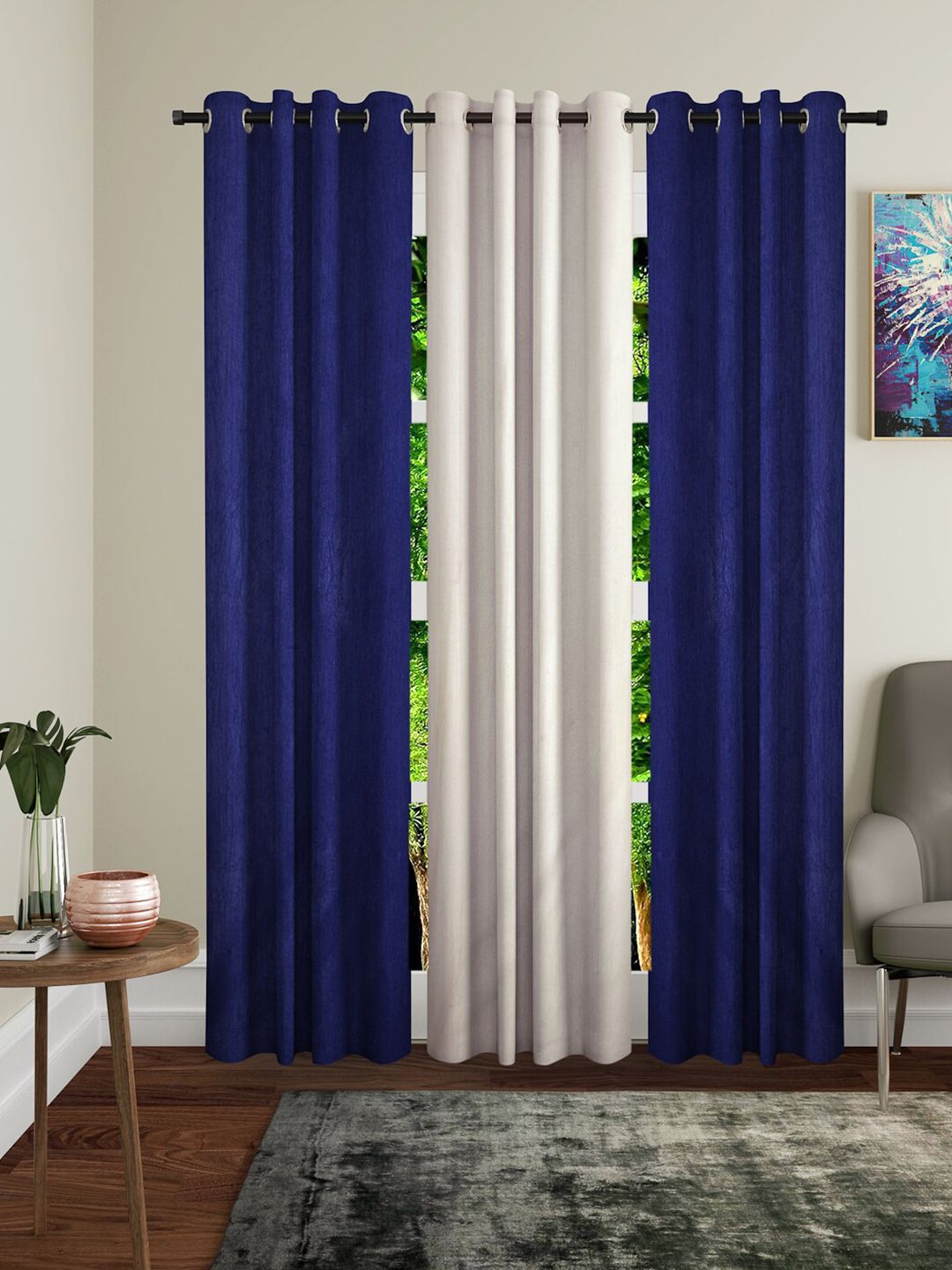 Home Sizzler Blue & White Set of 3 Long Door Curtain Price in India
