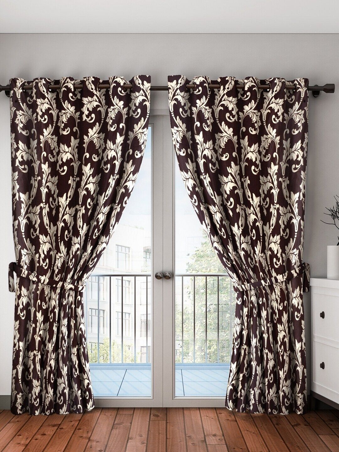 Home Sizzler Brown & White Set of 2 Ethnic Motifs Door Curtain Price in India