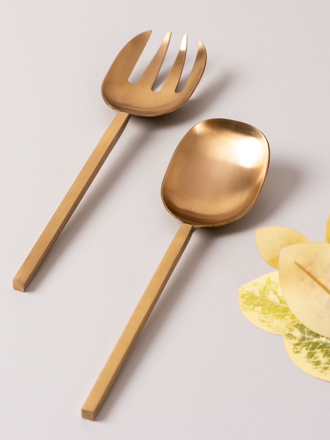 nestroots Gold-Toned Serving Spoon & Salad Server Fork With Long Handle Price in India