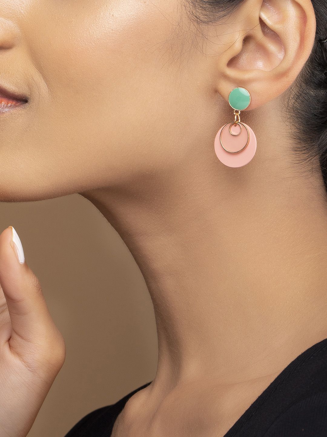 TOKYO TALKIES X rubans FASHION ACCESSORIES Peach-Coloured Circular Studs Earrings Price in India