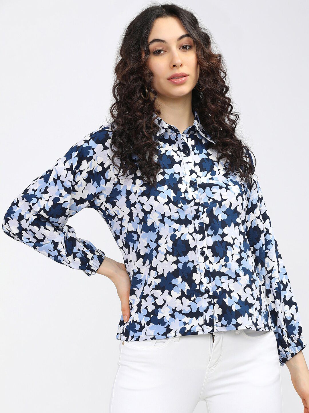 Tokyo Talkies Blue Floral Print Shirt Style Top Price in India
