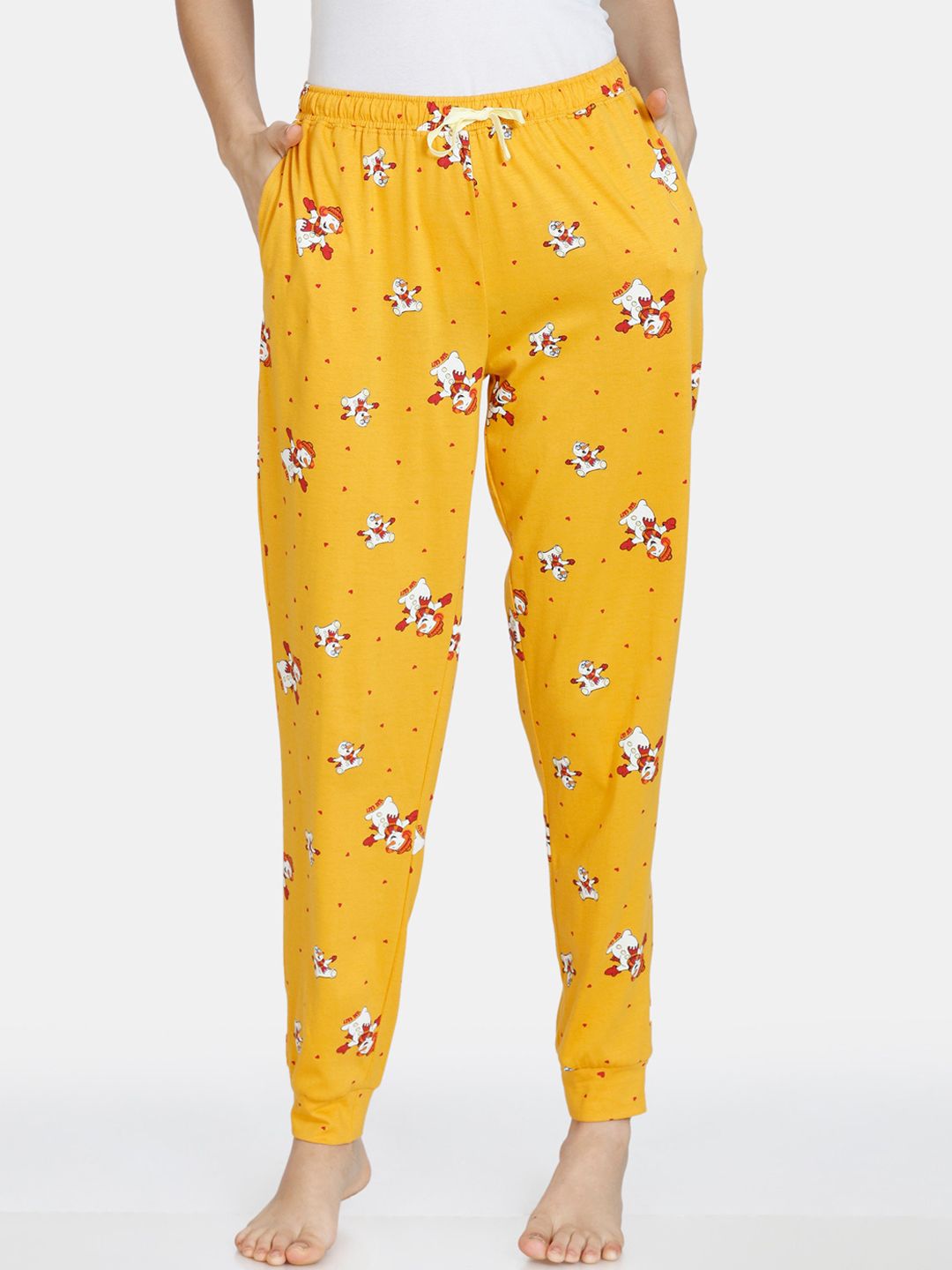 Zivame Women Yellow Printed Cotton Lounge Pants Price in India