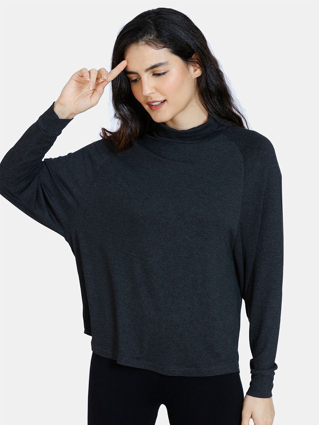 Zivame Women Black Dolman Sleeves Sweatshirt Price in India