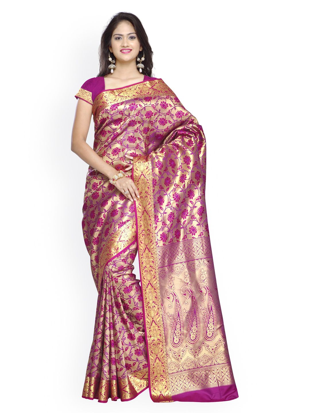 Varkala Silk Sarees Purple Kanjeevaram Art Silk Traditional Saree Price in India