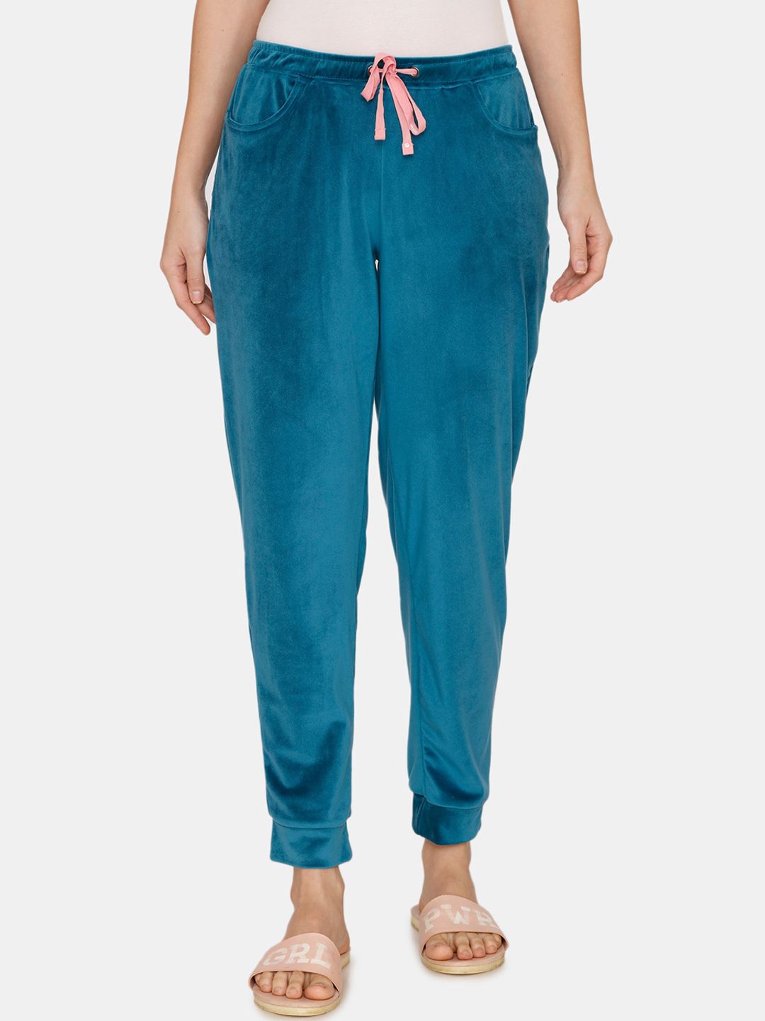 Zivame Women Blue Supersoft Velour Knit Lounge Pants Price in India