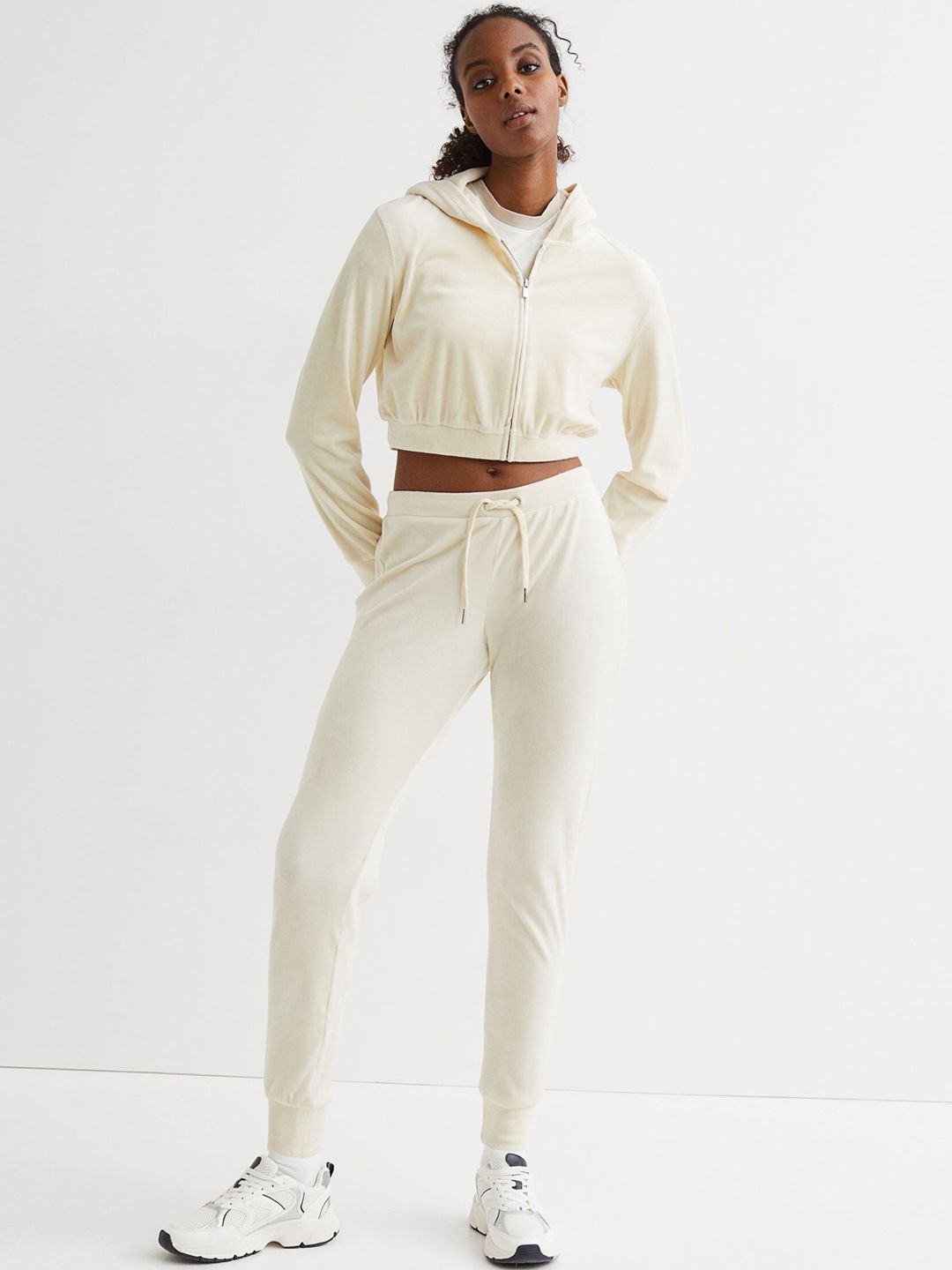 H&M Women White Solid Velour Joggers Price in India