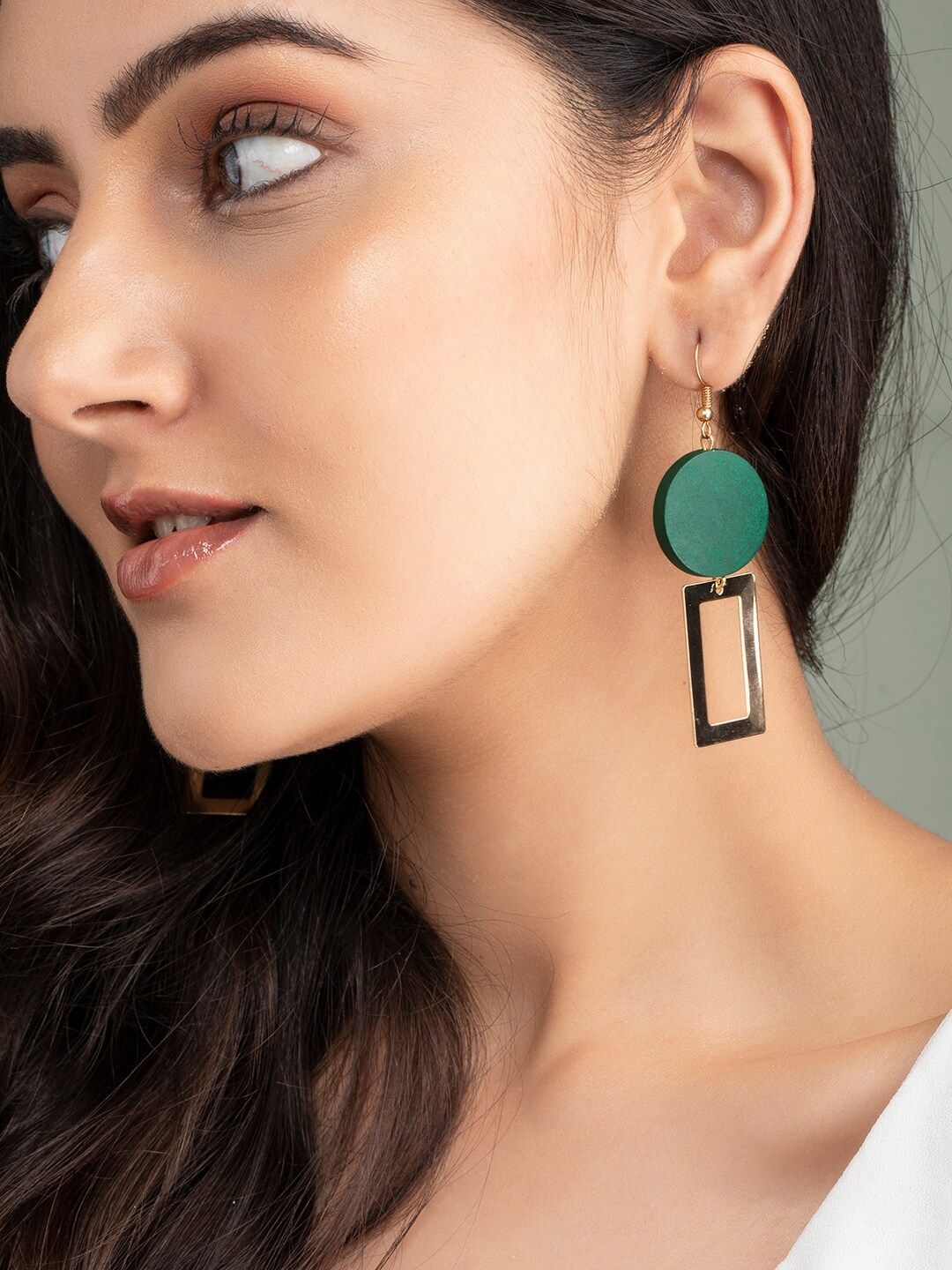 TOKYO TALKIES X rubans FASHION ACCESSORIES Gold-Plated & Green Contemporary Drop Earrings Price in India