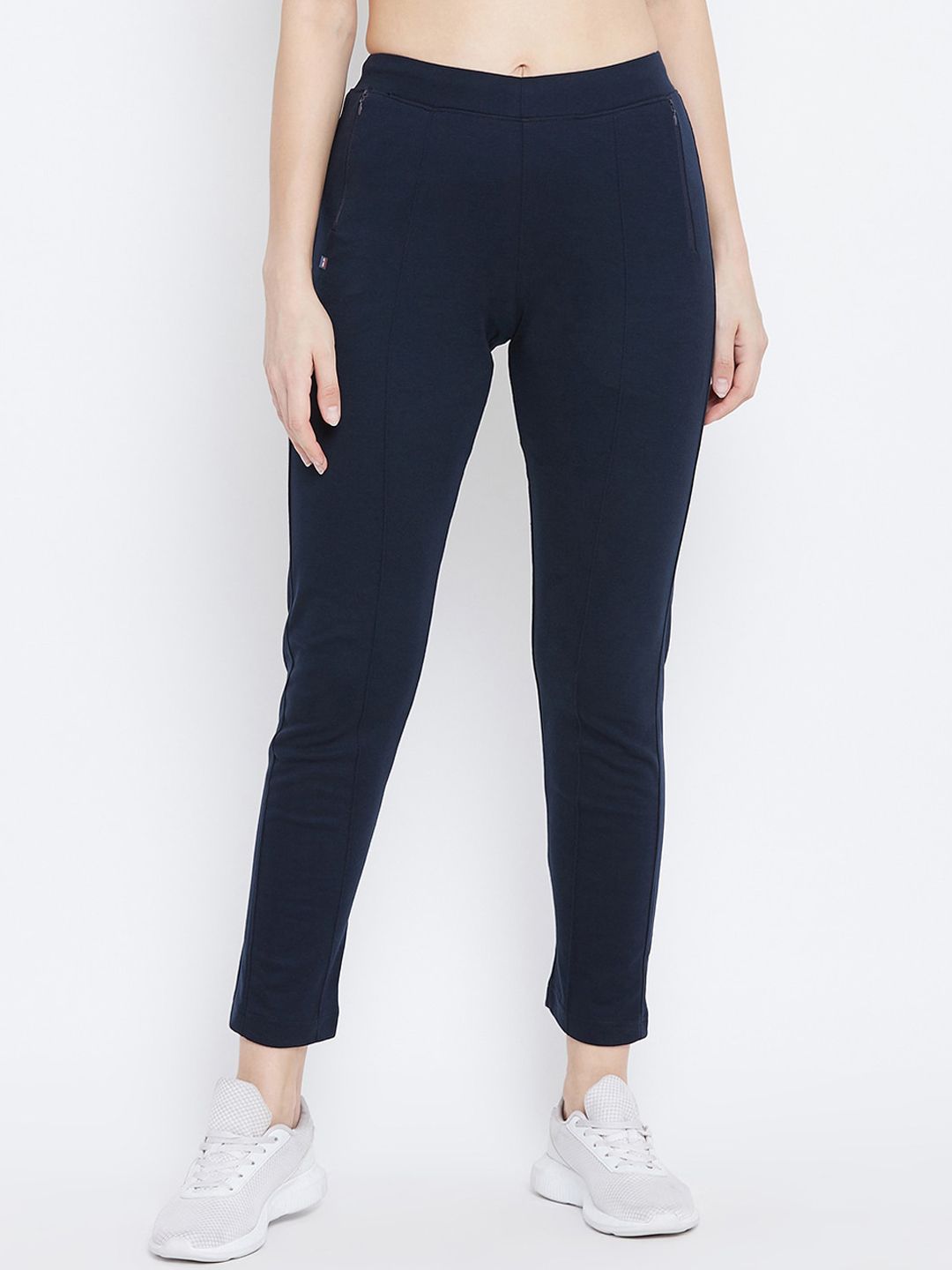 FRENCH FLEXIOUS Women Navy-Blue Solid Track Pants Price in India