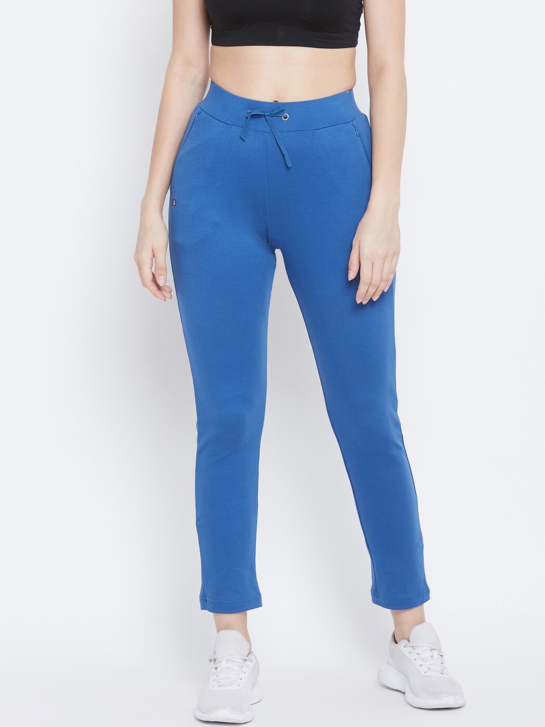 FRENCH FLEXIOUS Women Blue Solid Slim-Fit Track Pants Price in India