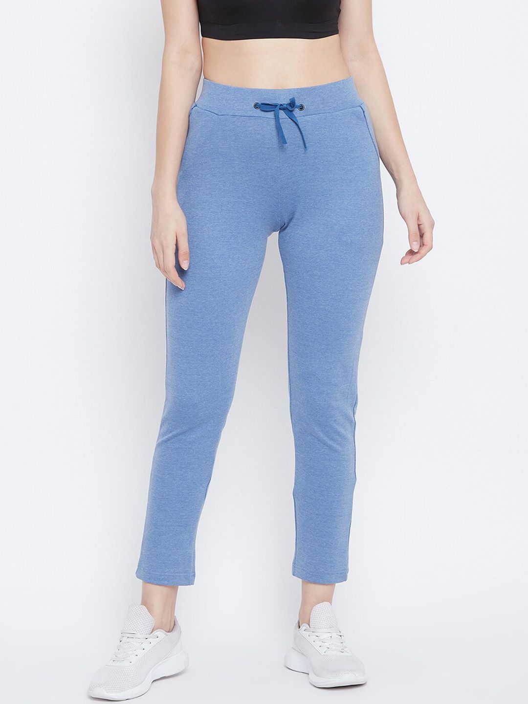 FRENCH FLEXIOUS Women Blue Solid Slim-Fit Track Pants Price in India