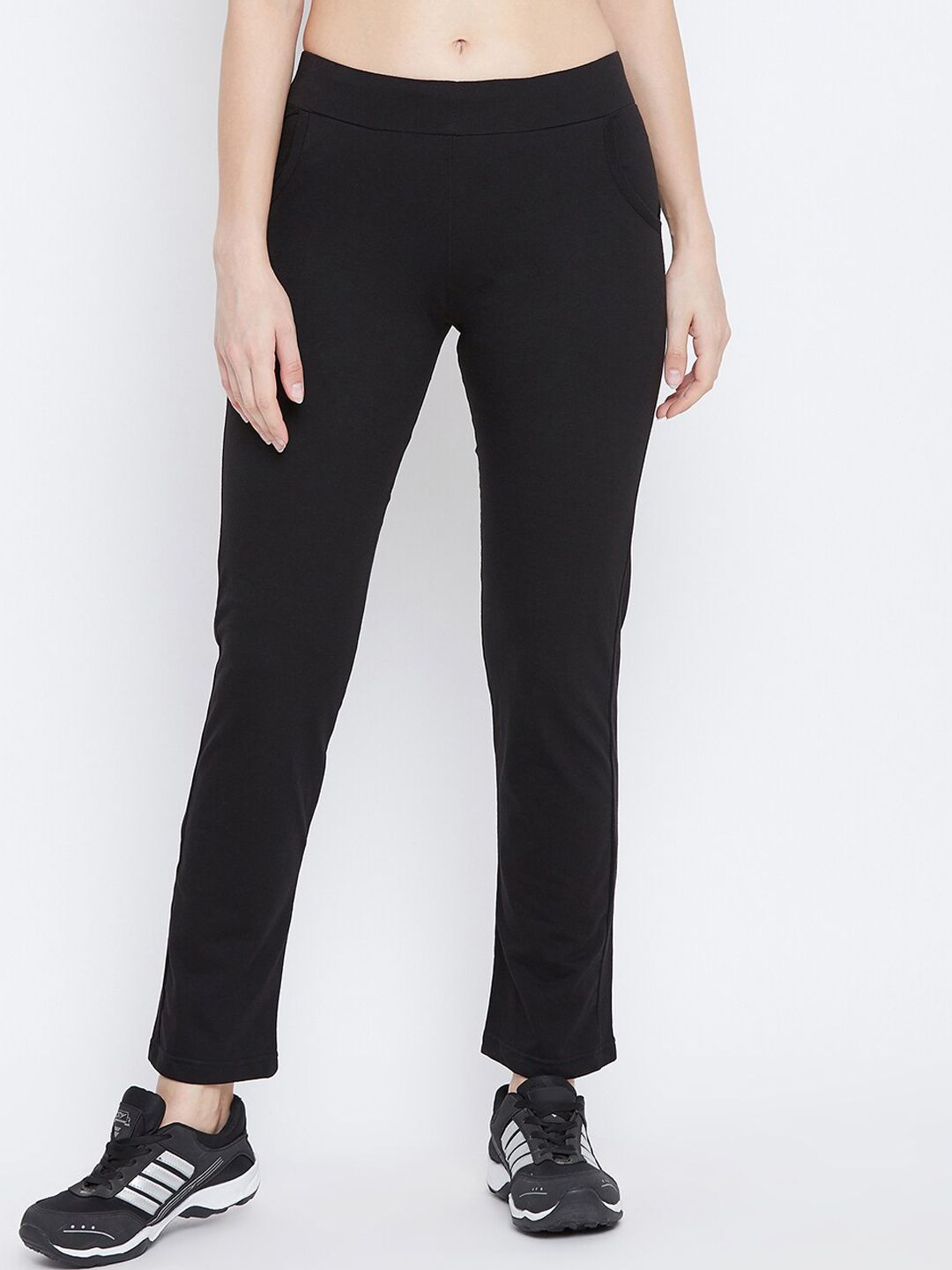 FRENCH FLEXIOUS Women Black Solid Straight-Fit Track Pants Price in India