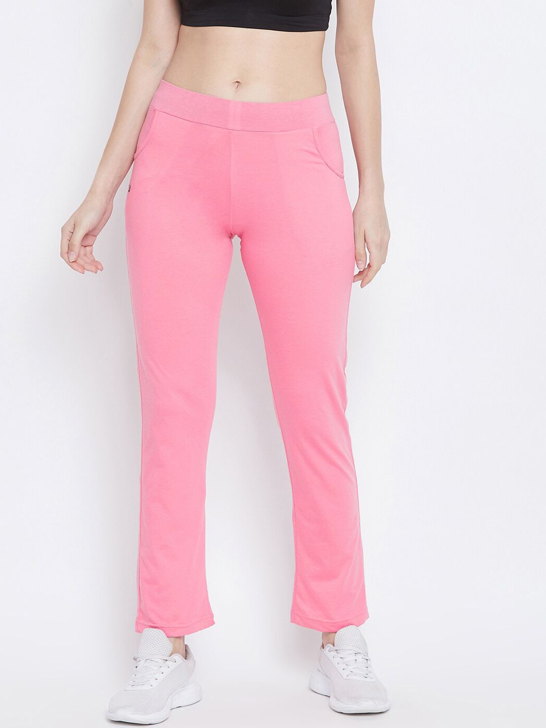 FRENCH FLEXIOUS Women Pink Solid Straight-Fit Track Pants Price in India