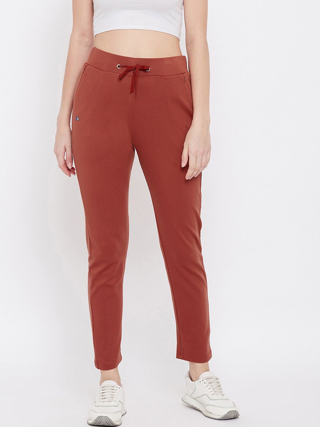 FRENCH FLEXIOUS Women Rust-Brown Slim-Fit Track Pants Price in India
