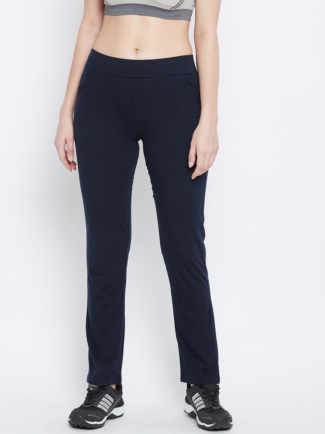 FRENCH FLEXIOUS Women Navy Blue Solid Straight-Fit Track Pants Price in India