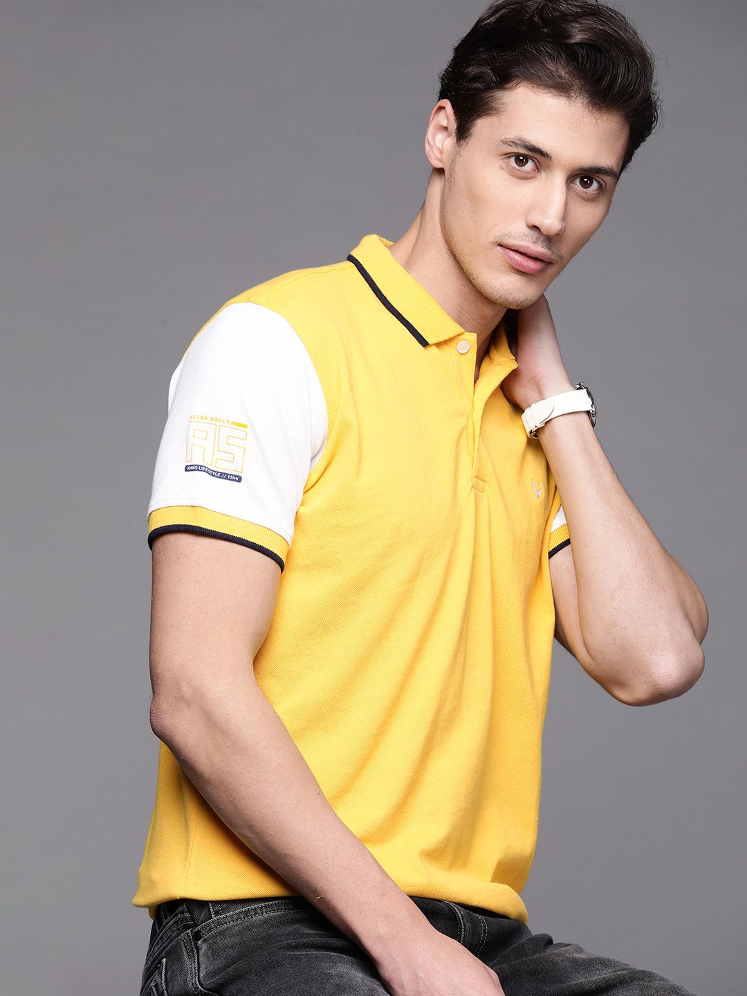 Allen Solly Men Yellow Solid Polo Collar T-shirt