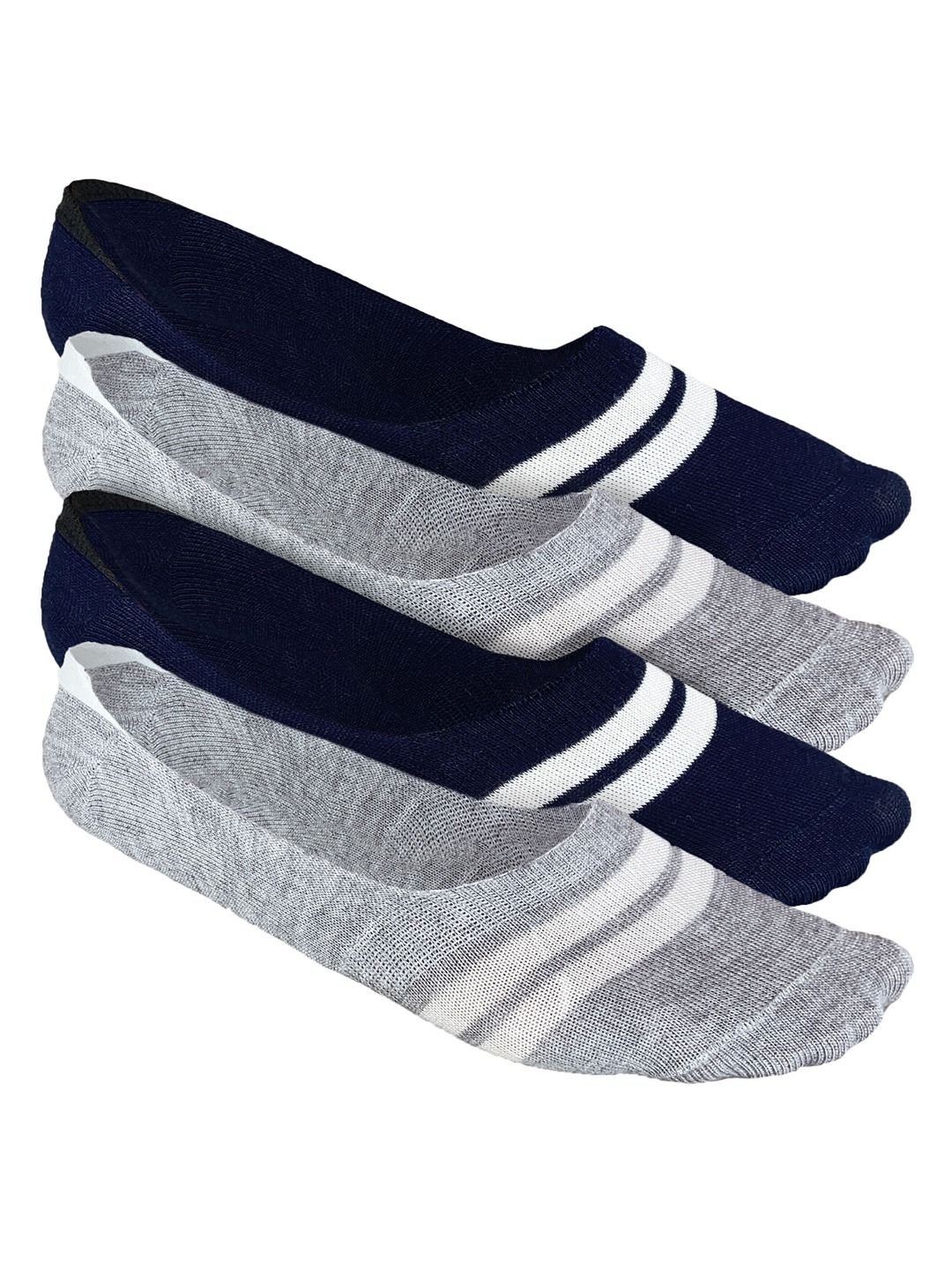 Heelium Men Navy Blue Striped Pack of 4 Odour Free Breathable Low Cut Bamboo No Show Socks