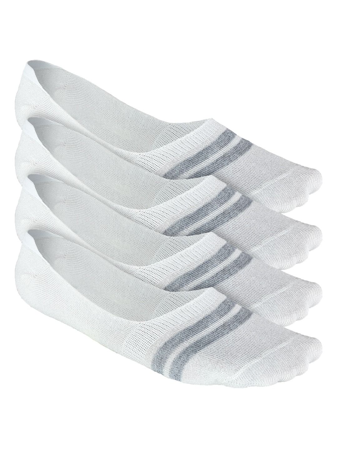 Heelium Men White Striped Pack of 4 Odour Free Breathable Low Cut Bamboo No Show Socks