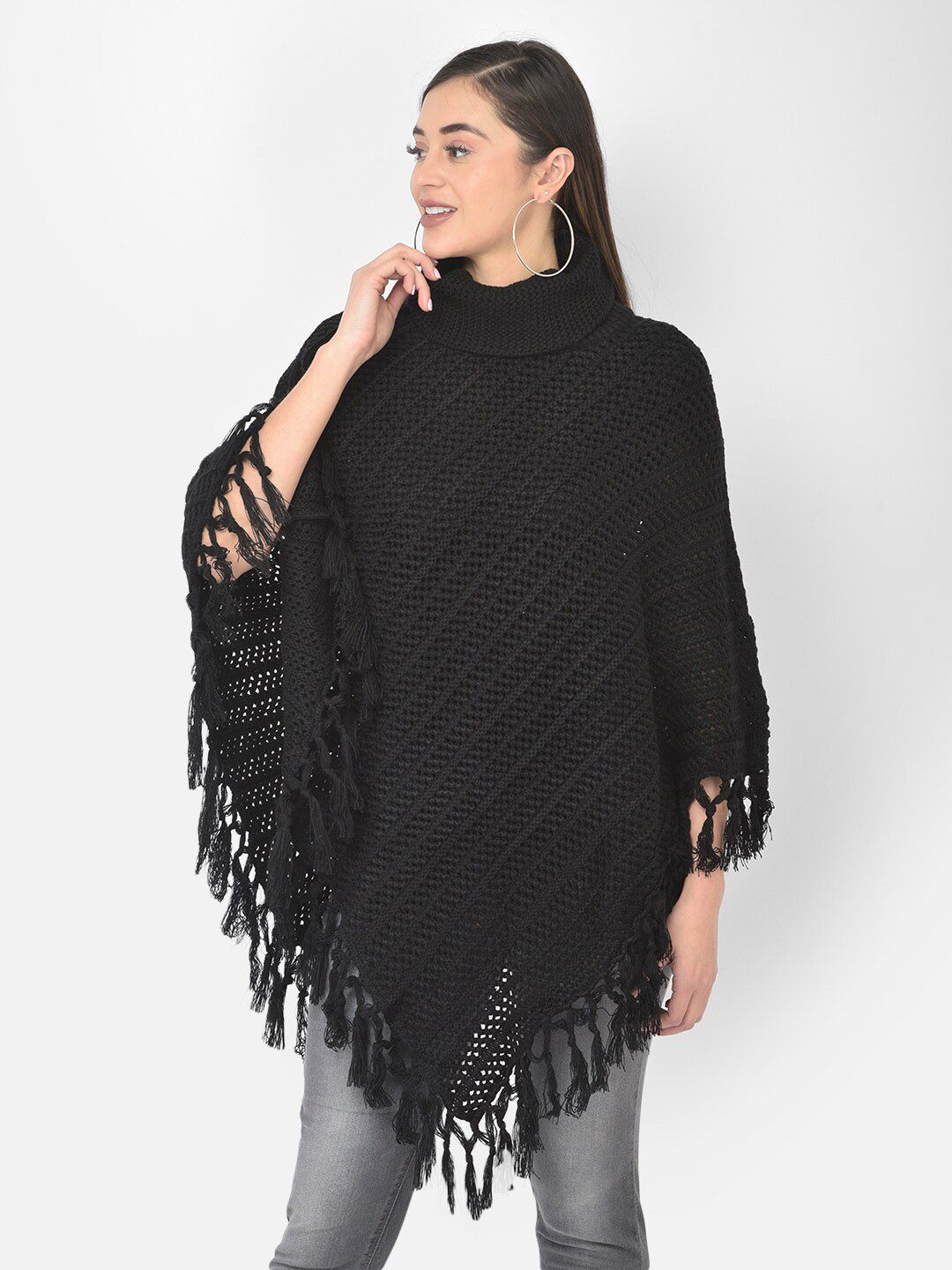 Latin Quarters Women Black Acrylic Poncho Price in India