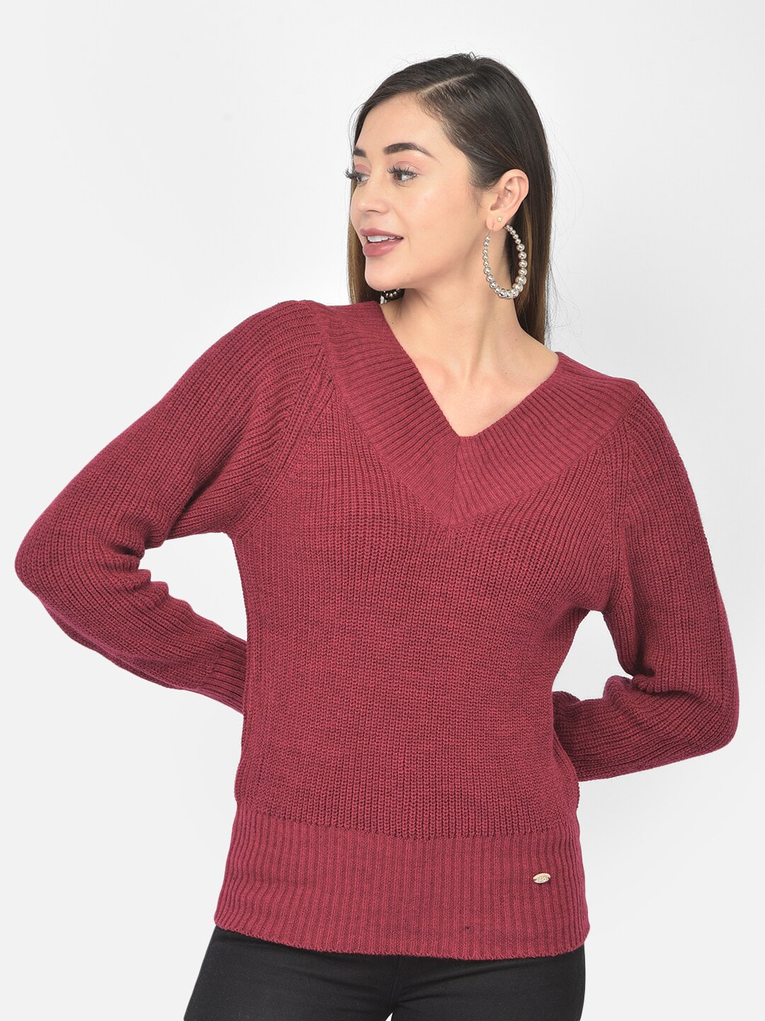 Latin Quarters Women Maroon Cable Knit Pullover Price in India