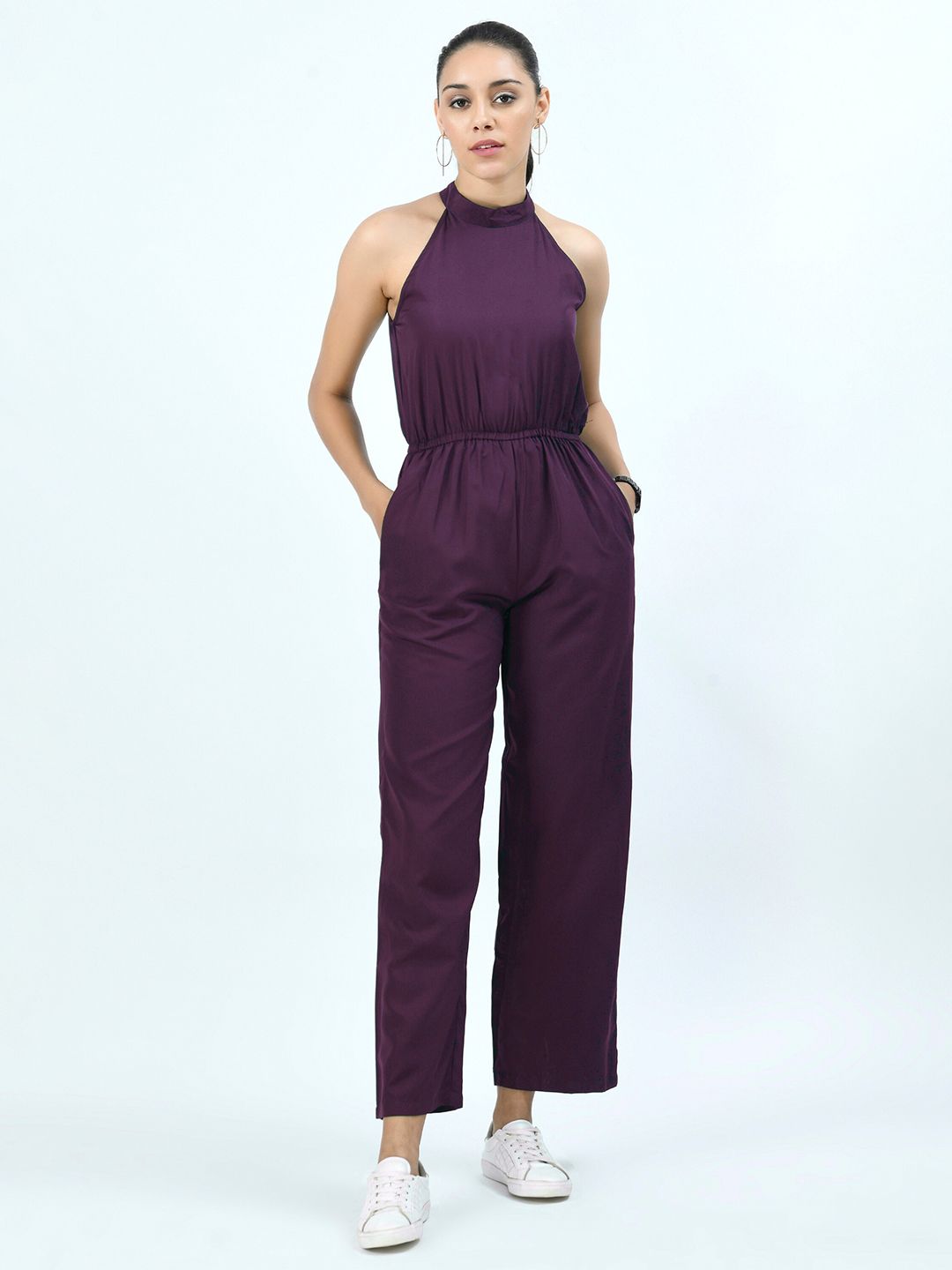 V&M Purple Halter Neck Basic Jumpsuit Price in India