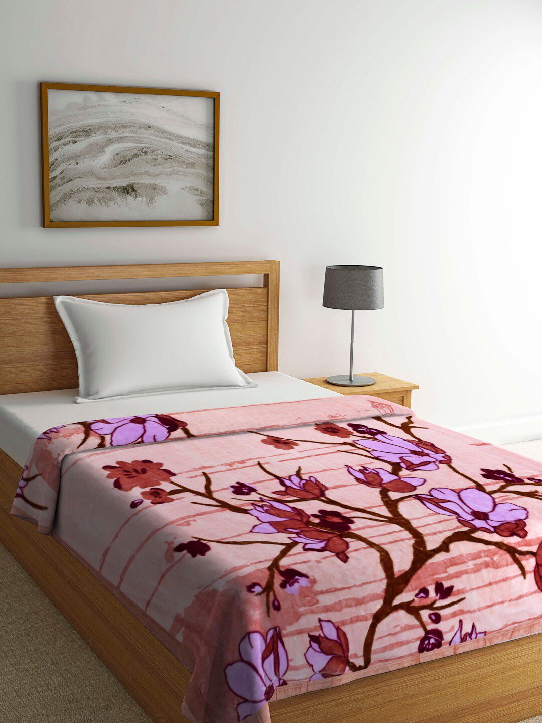 KLOTTHE Pink & Lavender Floral Heavy Winter 1000 GSM Single Bed Blanket Price in India