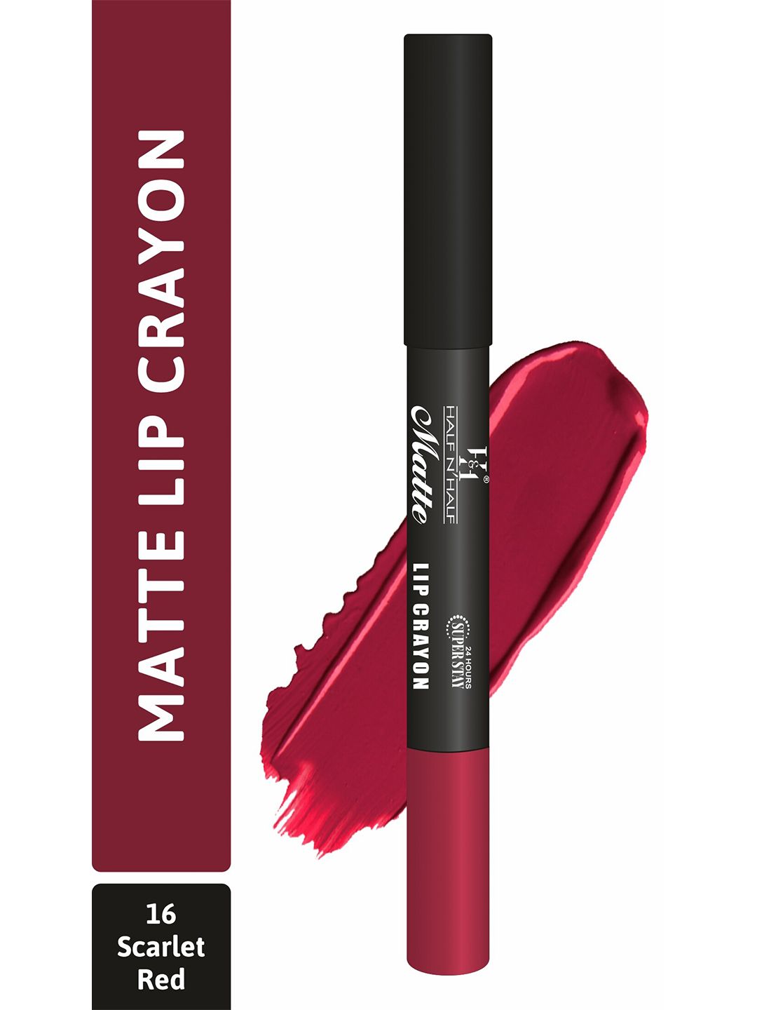 Half N Half Matte Velvet 24h Super Stay Lip Crayon - 16 Scarlet Red 3.5 gm Price in India