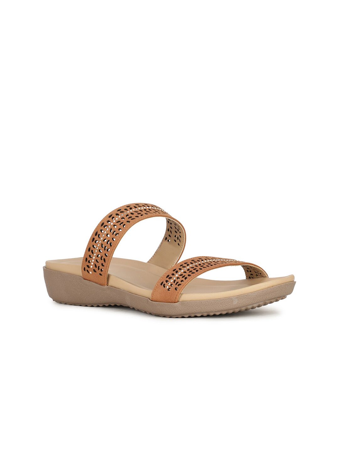 Bata Tan & Beige Open Toe Flats with Laser Cuts Price in India