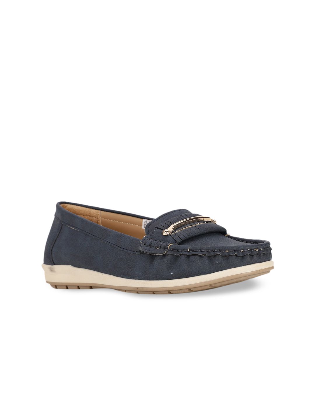 Bata Women Navy Blue Textured Loafers Price in India