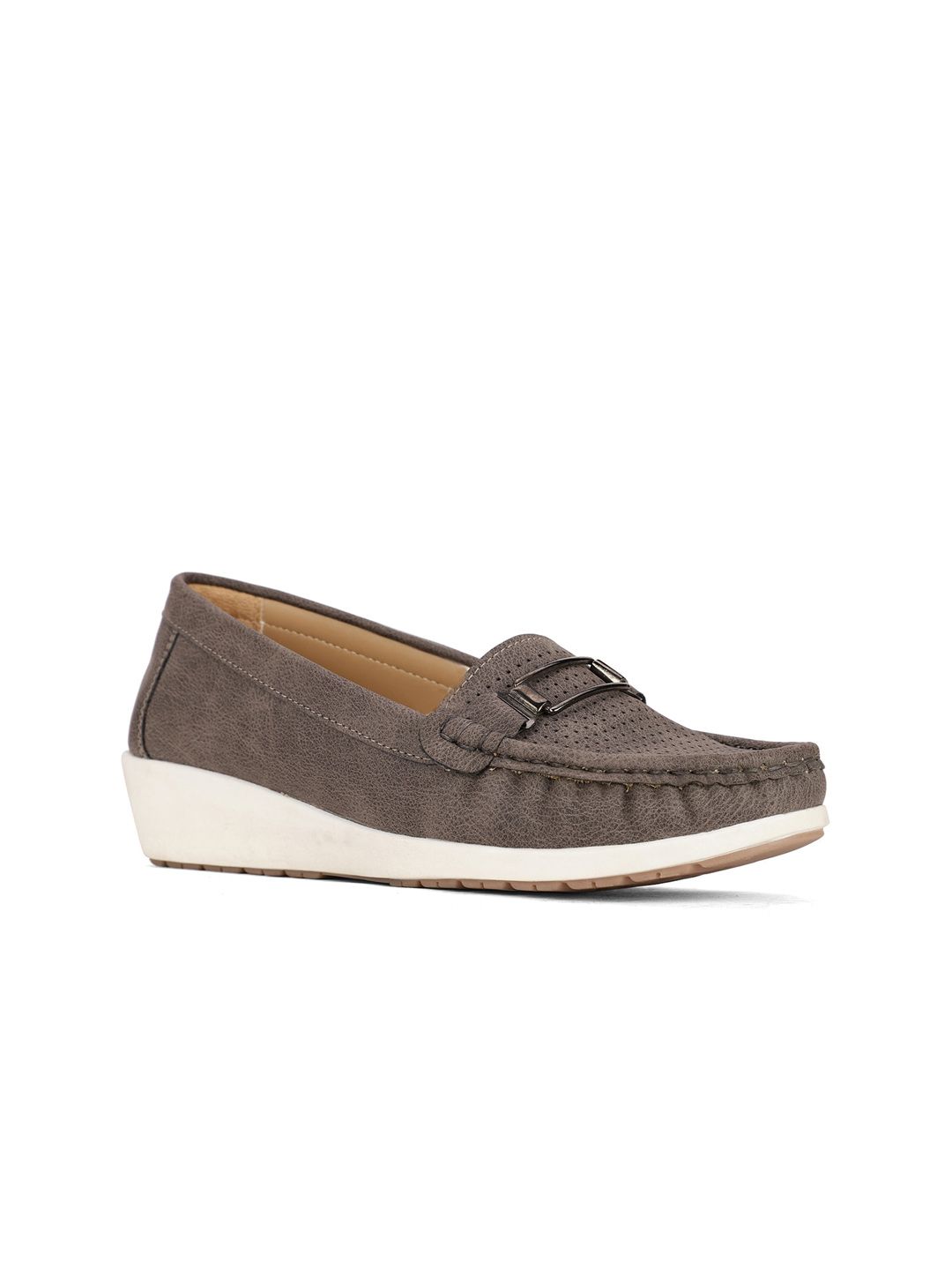 Bata Women Grey Perforations Loafers Price in India