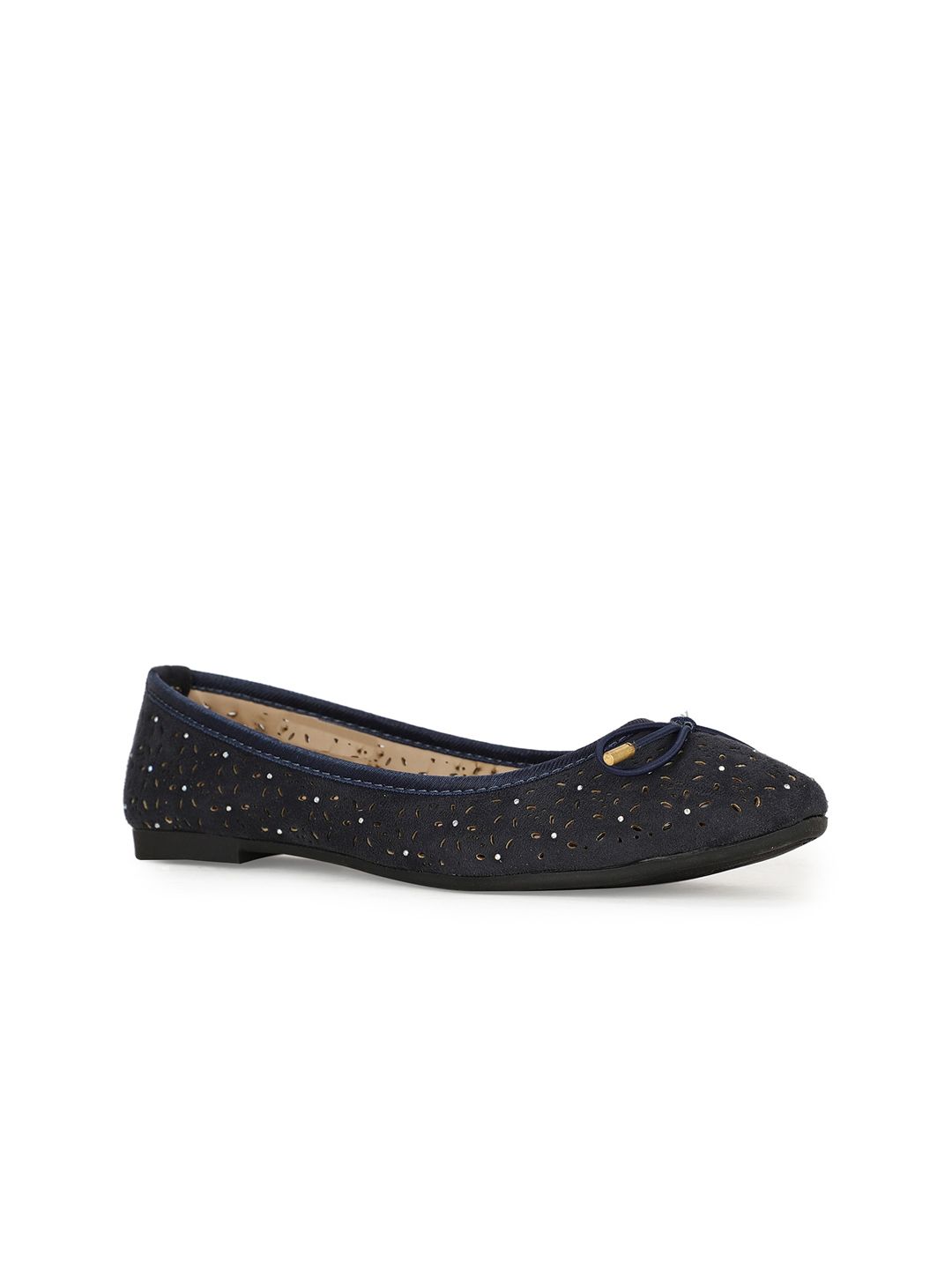 Bata Women Navy Blue Embellished Ballerinas with Laser Cuts Flats Price in India