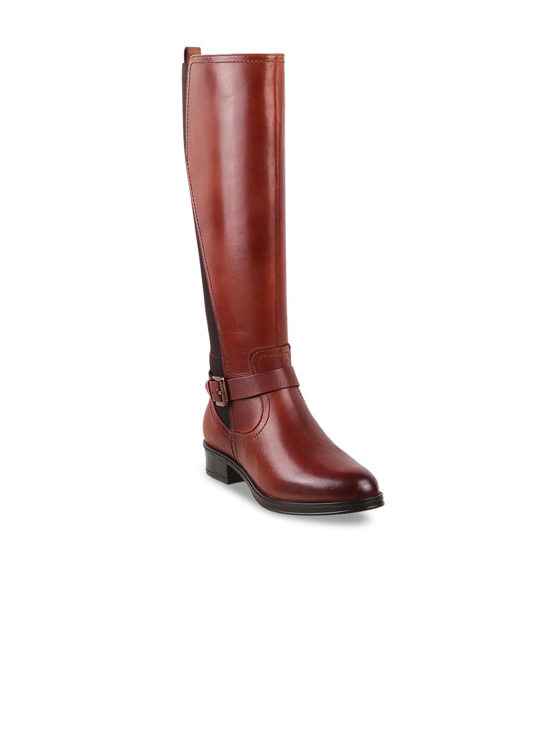 Metro Tan Block Heeled Boots with Buckles Price in India