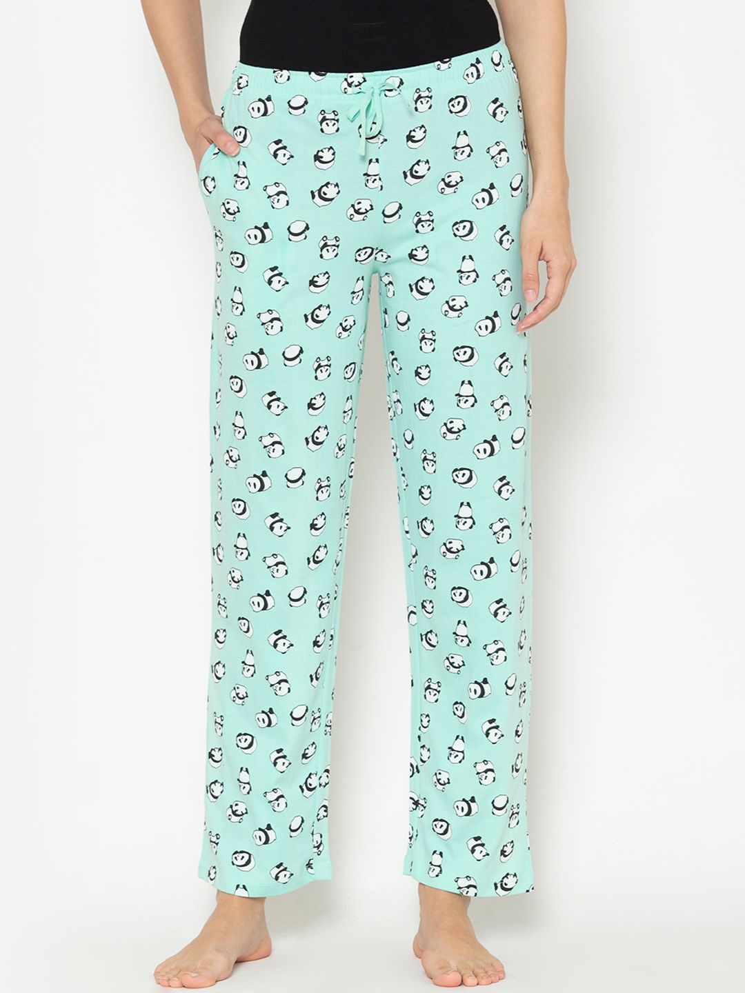 Lounge Dreams Women Blue & White Panda Printed Pure Cotton Lounge Pants Price in India