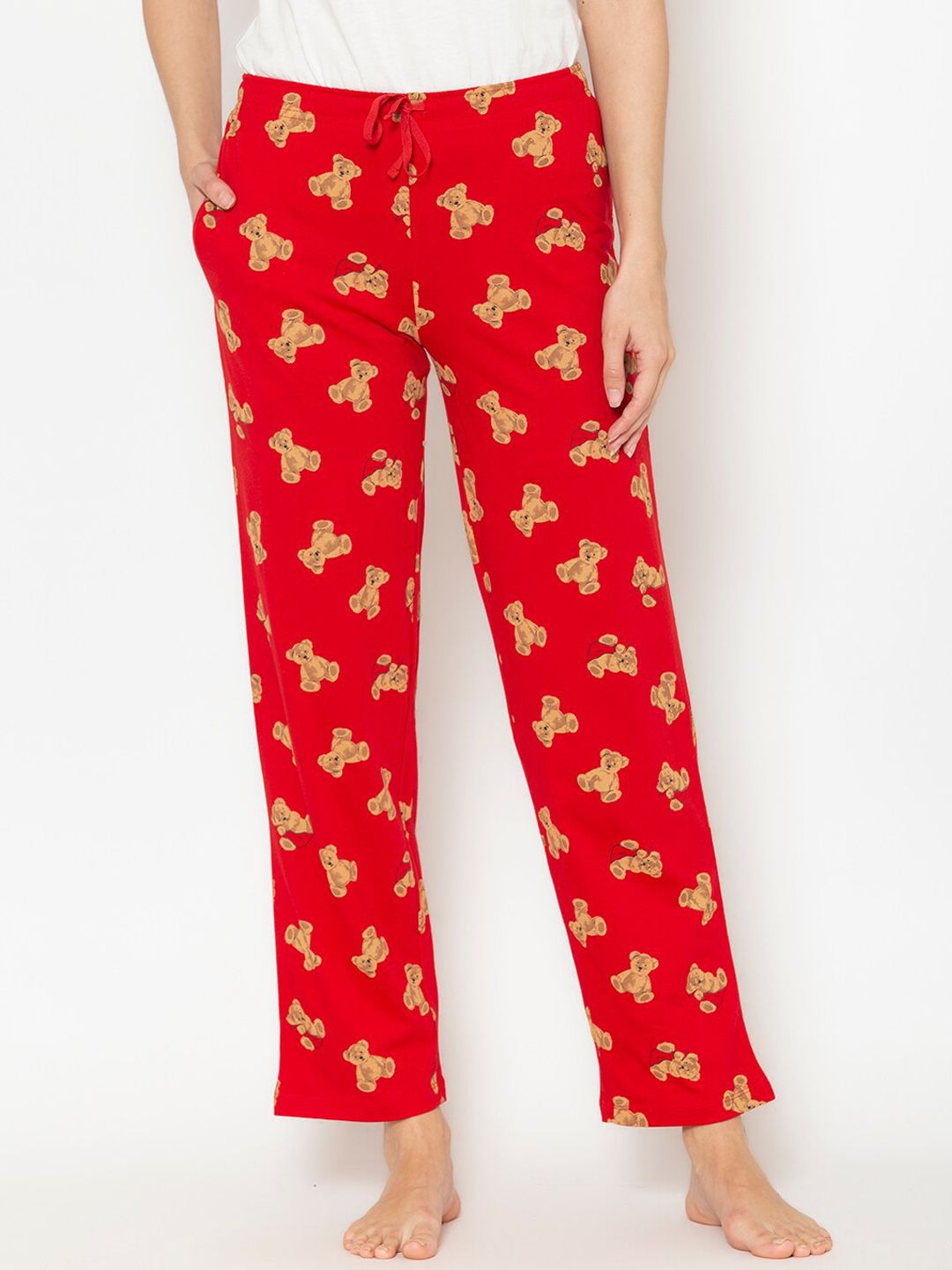 Lounge Dreams Women Red & Beige Printed Pure Cotton Lounge Pants Price in India