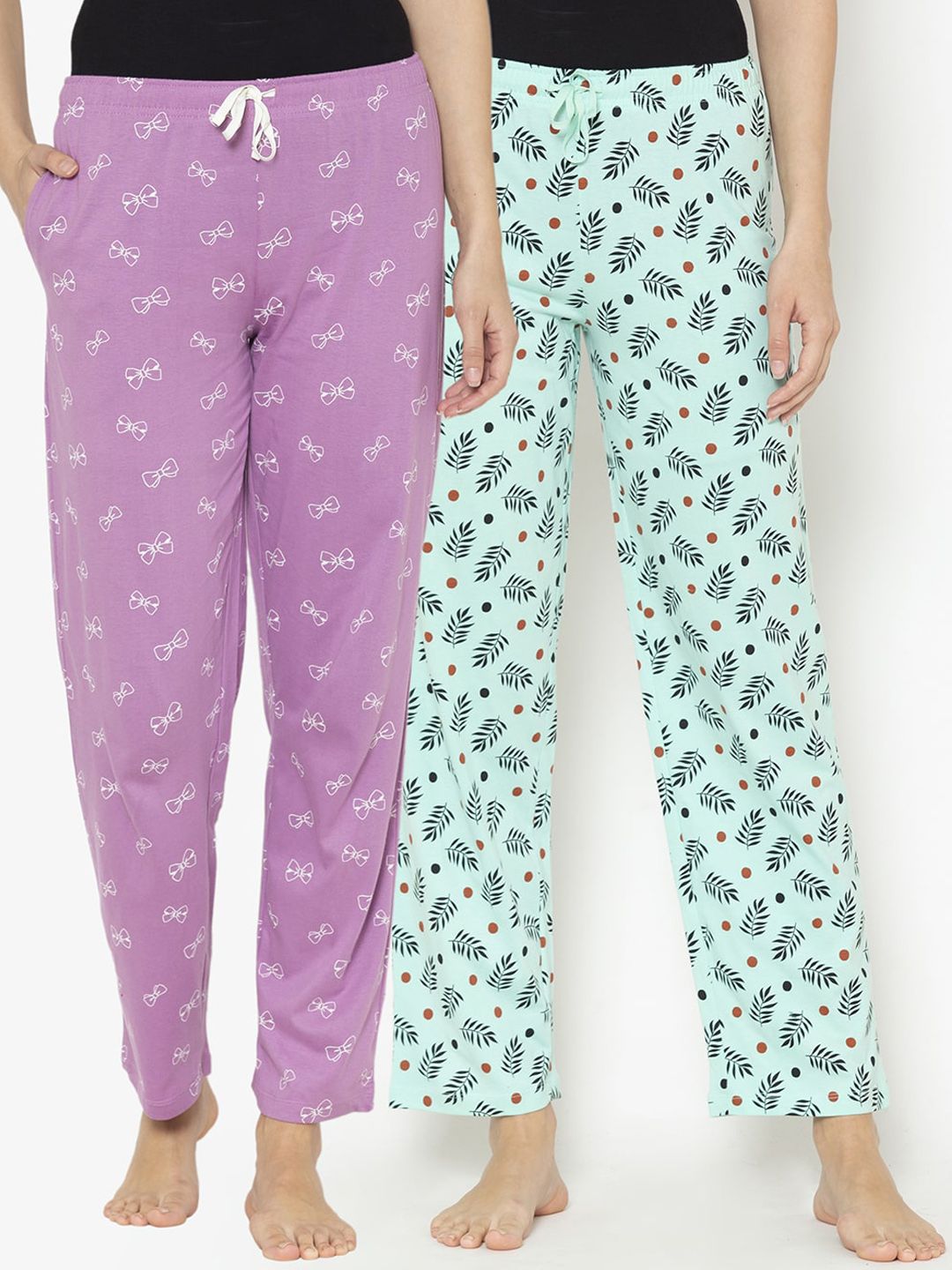 Lounge Dreams Women Pack Of 2 Printed Pure Cotton Lounge Pants Price in India