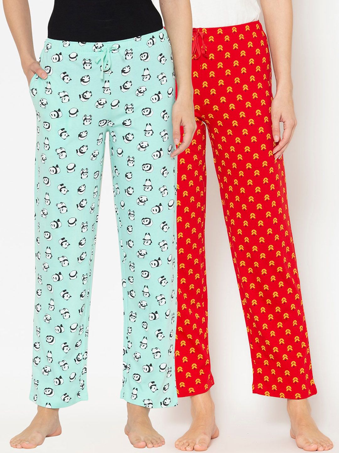 Lounge Dreams Women Pack Of 2 Red & Blue Printed Pure Cotton Lounge Pants Price in India