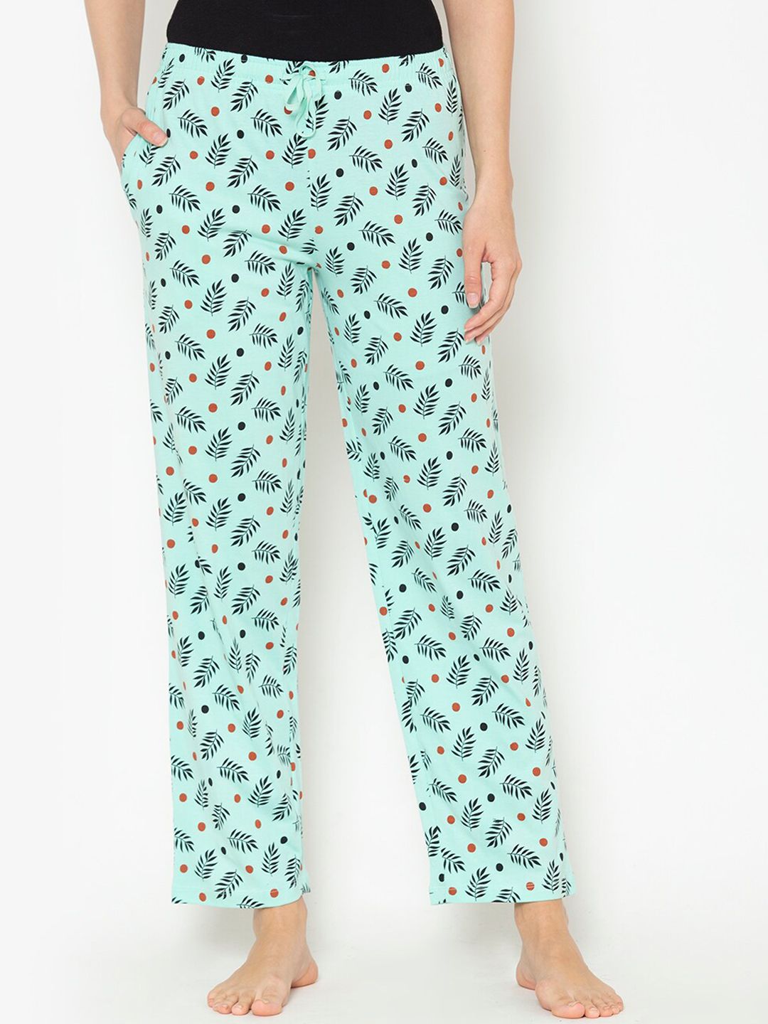 Lounge Dreams Women Blue & Black Printed Pure Cotton Lounge Pants Price in India