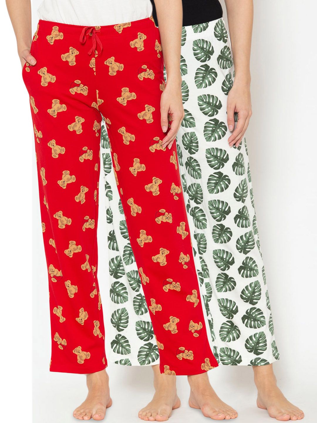 Lounge Dreams Women Pack Of 2 White & Red Printed Pure Cotton Lounge Pants Price in India