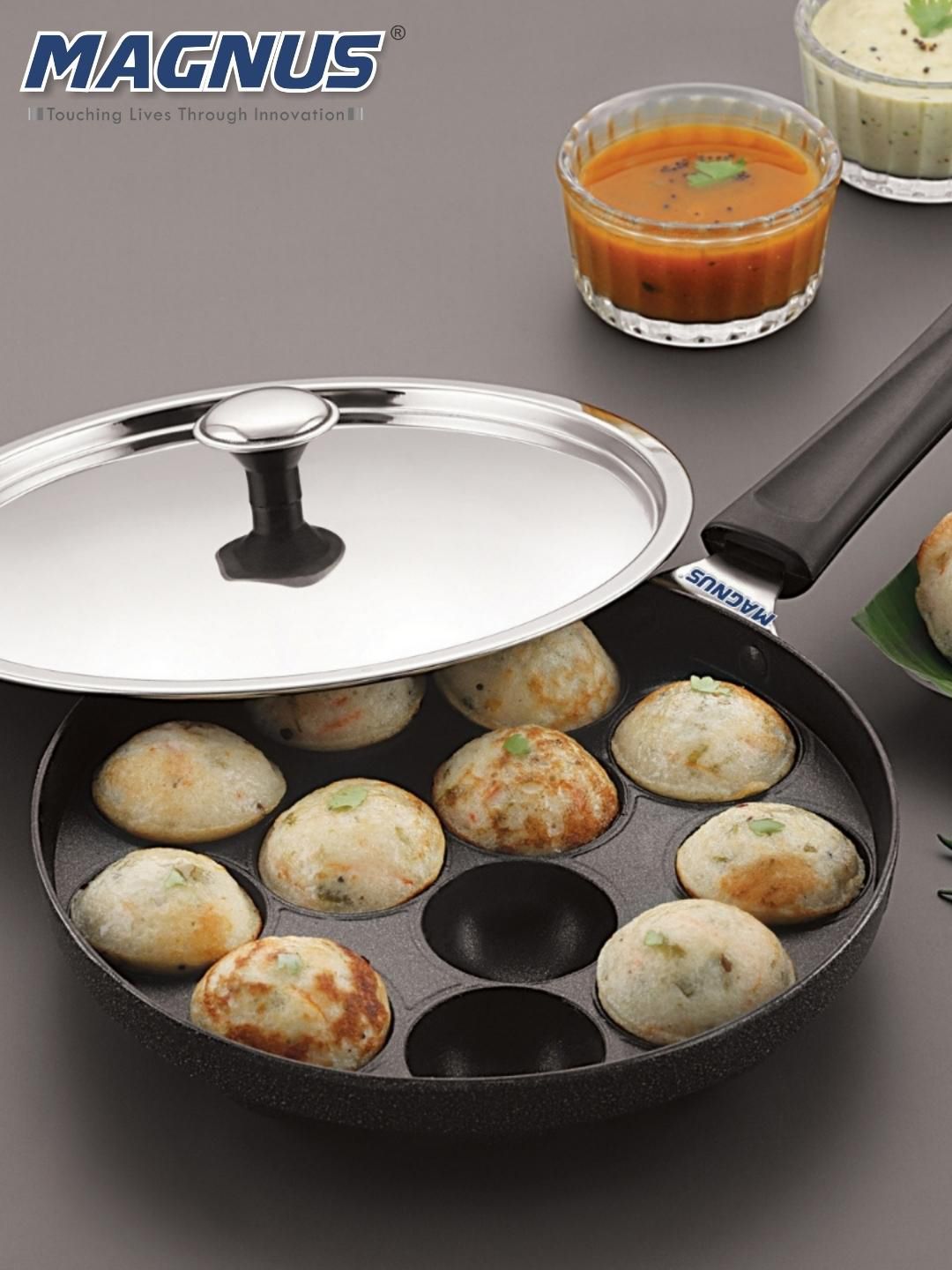 MAGNUS Black & Grey Non-Stick 12 Cavity Appam Patra With Lid Price in India