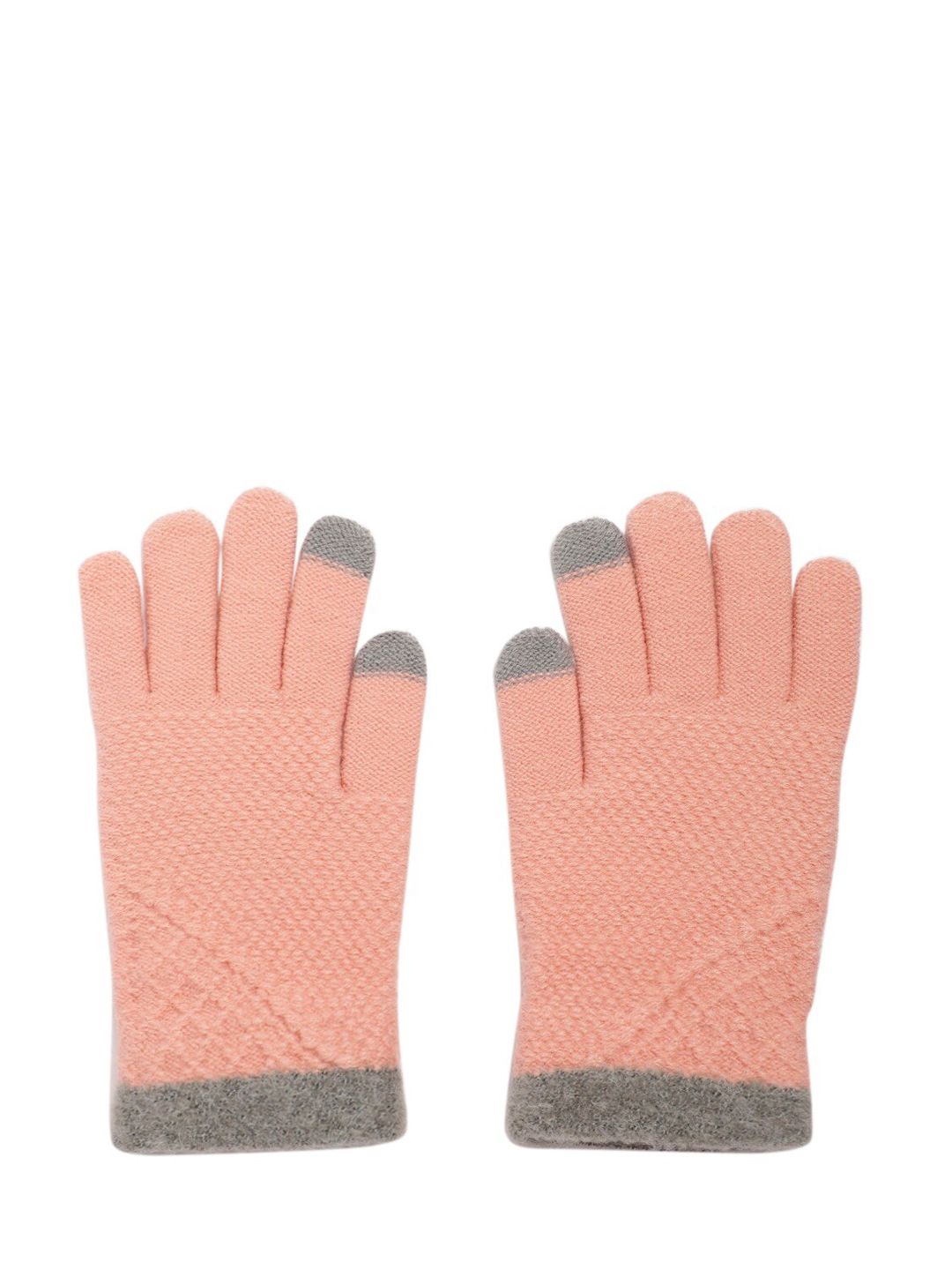 ToniQ Adult Pink & Grey Knitted Touch Screen Winter Gloves Price in India