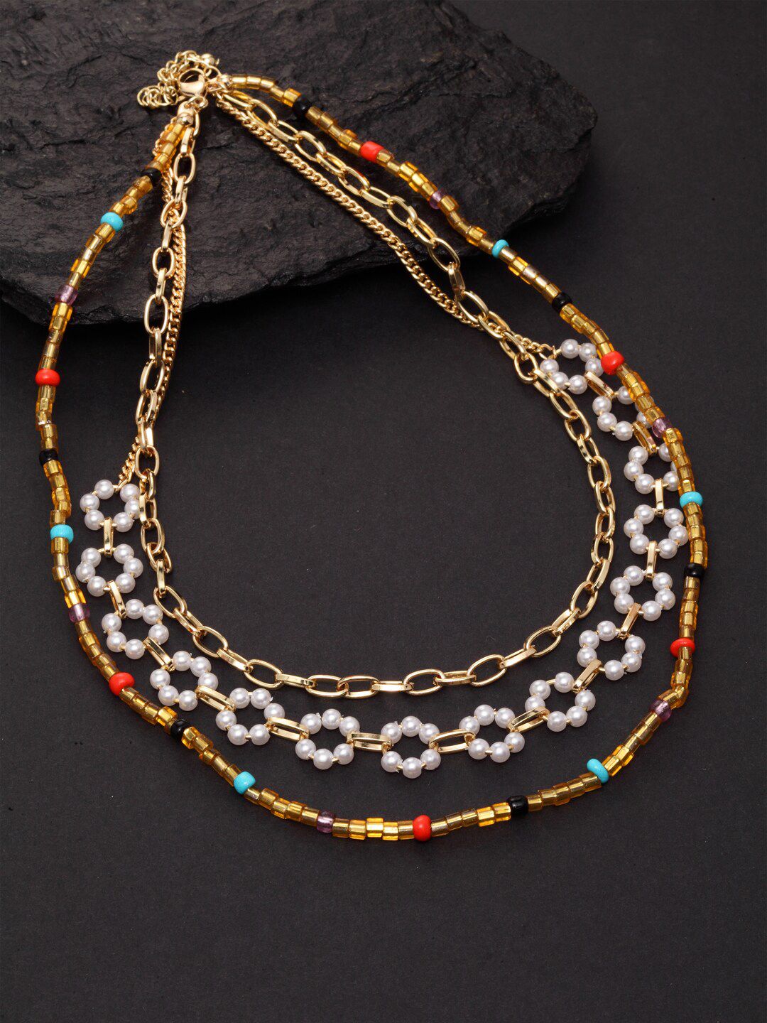 PANASH Gold-Plated & White Brass Beaded Layered Necklace Price in India