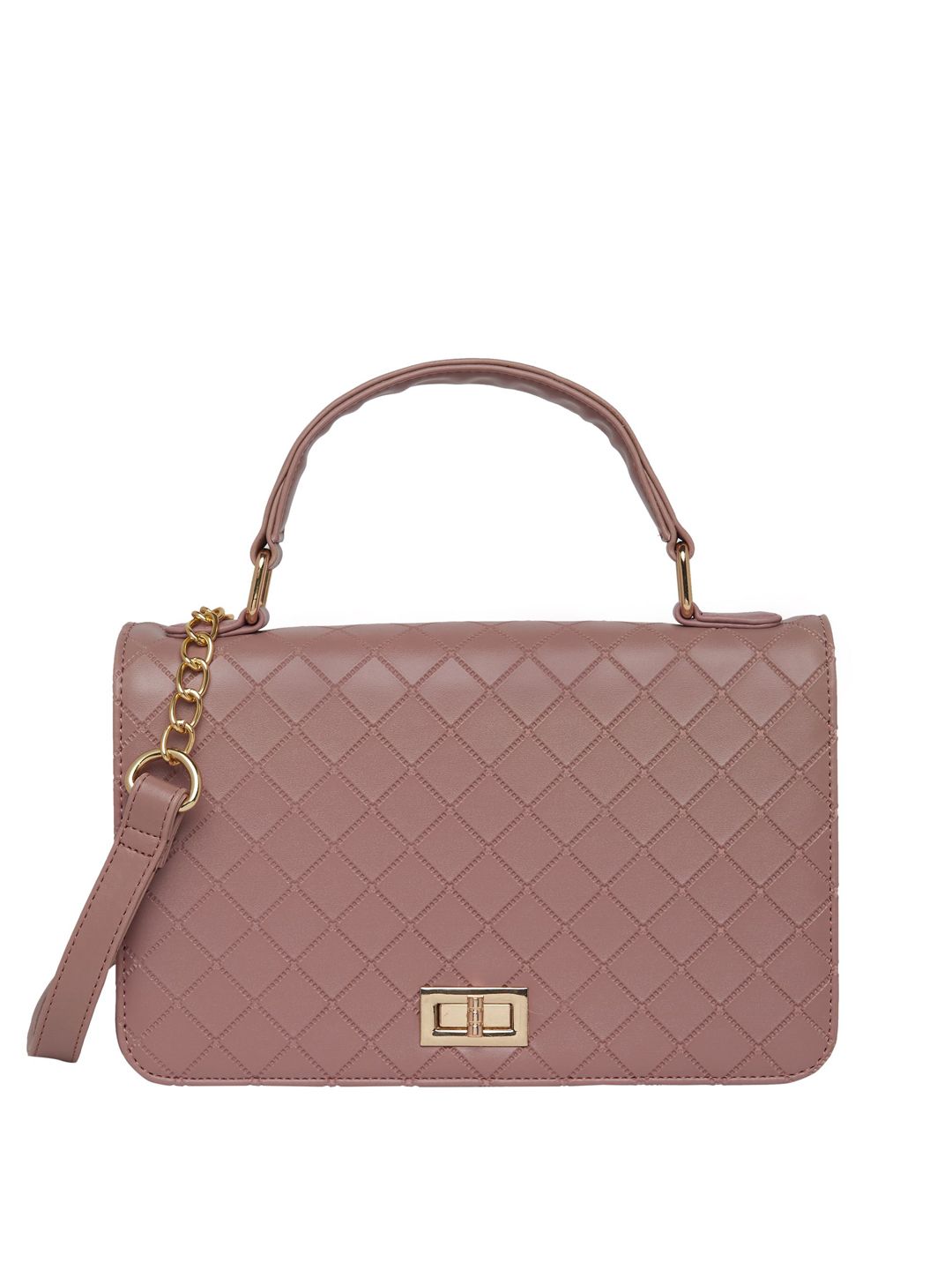 Lavie Pink PU Structured Quilted Satchel Price in India