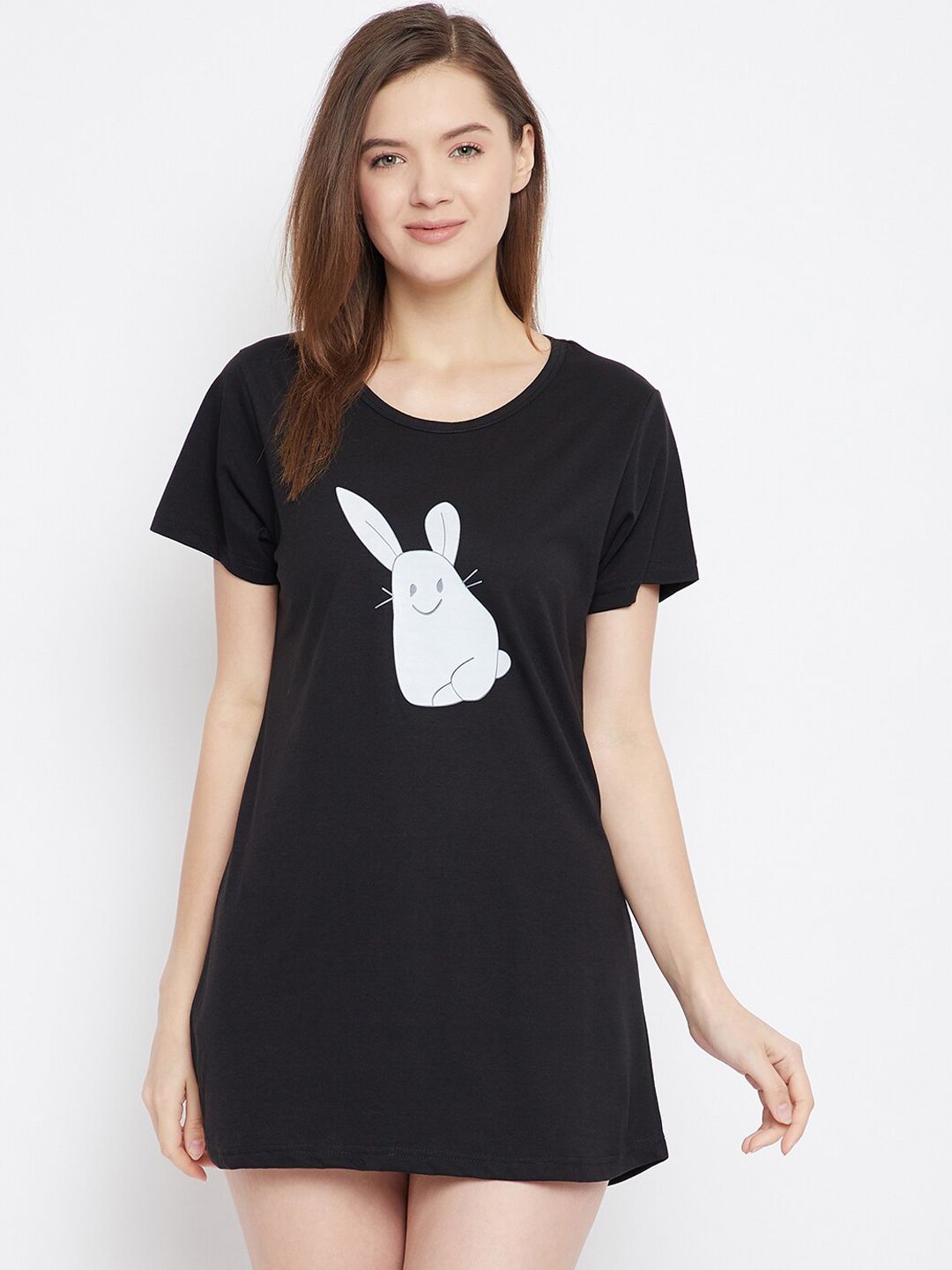 FRENCH FLEXIOUS Women Black & White Printed Lounge T-Shirt Price in India