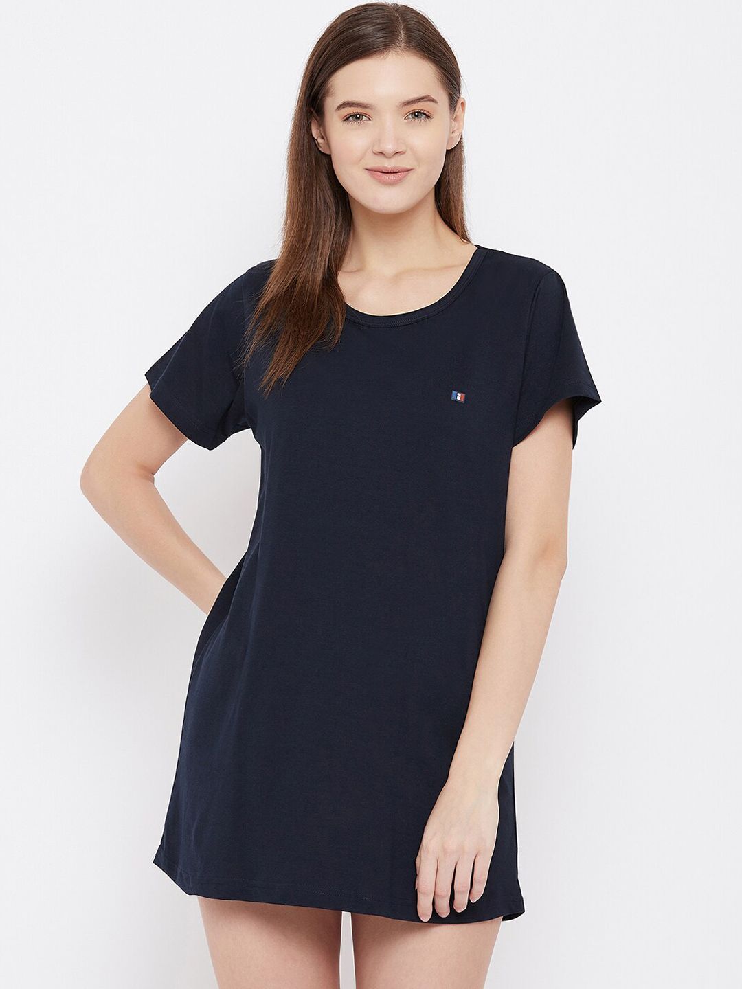 FRENCH FLEXIOUS Women Navy Blue Solid Lounge T-Shirts Price in India