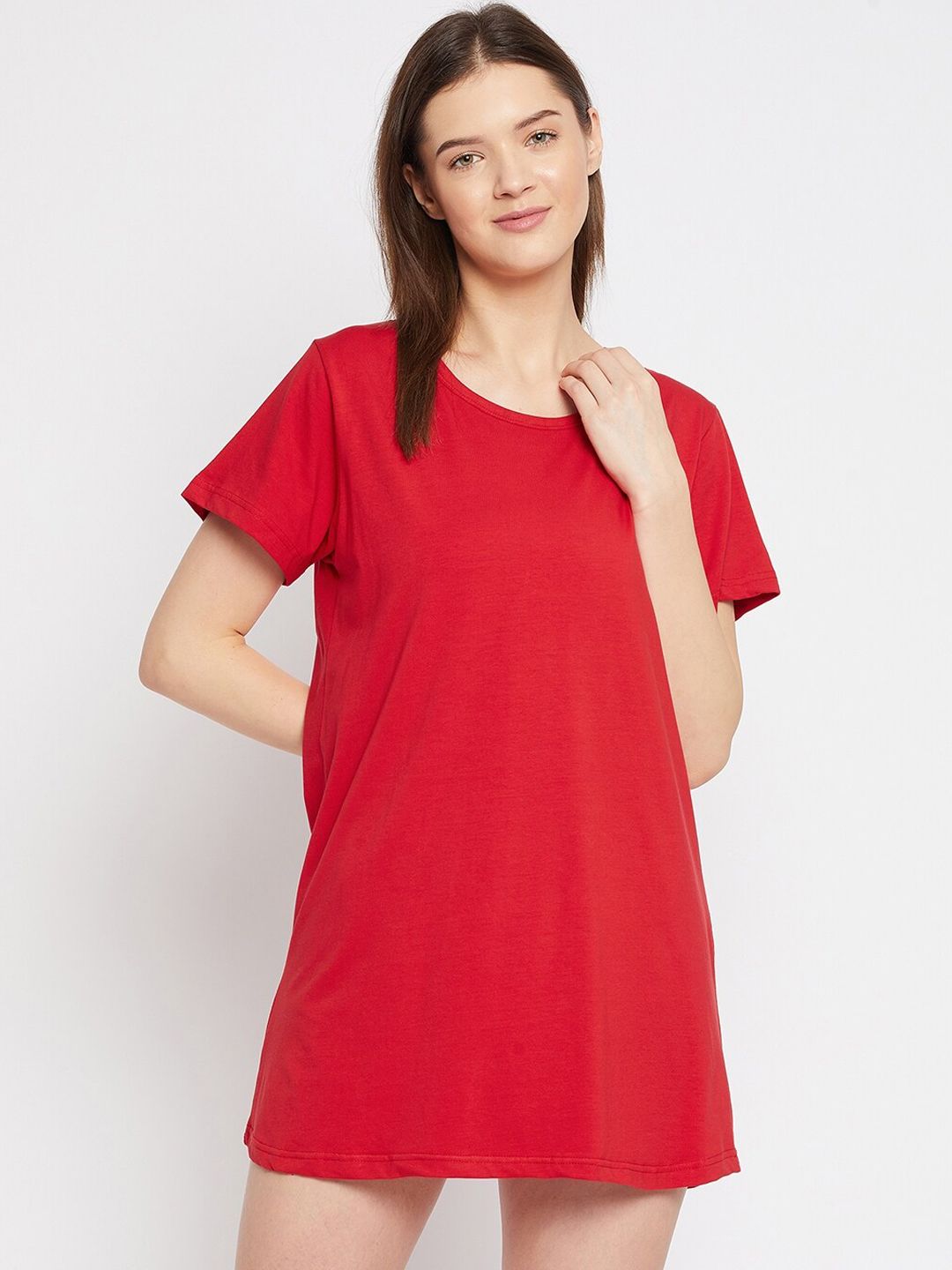 FRENCH FLEXIOUS Women Red Solid Lounge T-Shirts Price in India